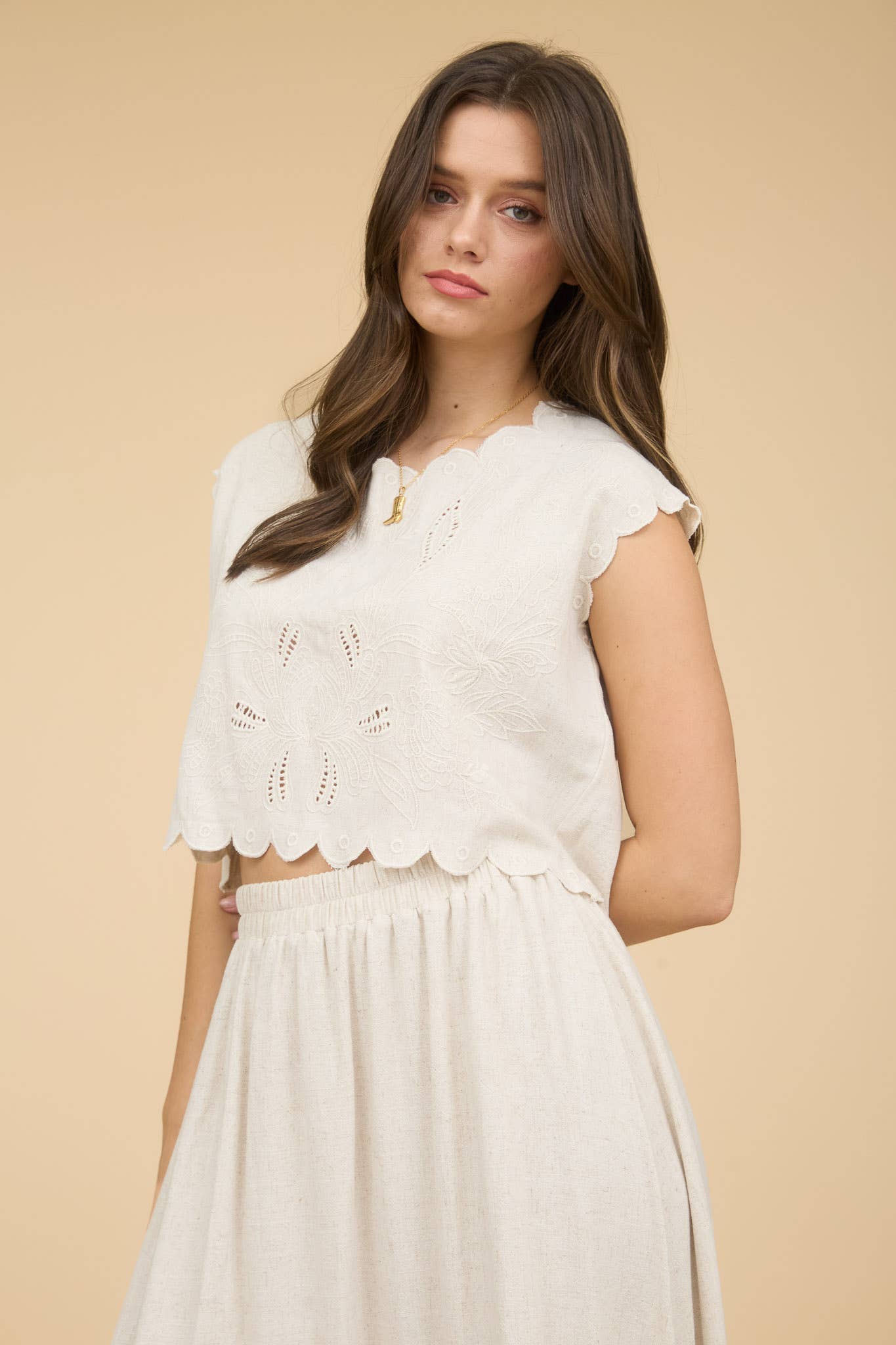 Enchanted Flow Scallop Eyelet Detail Top