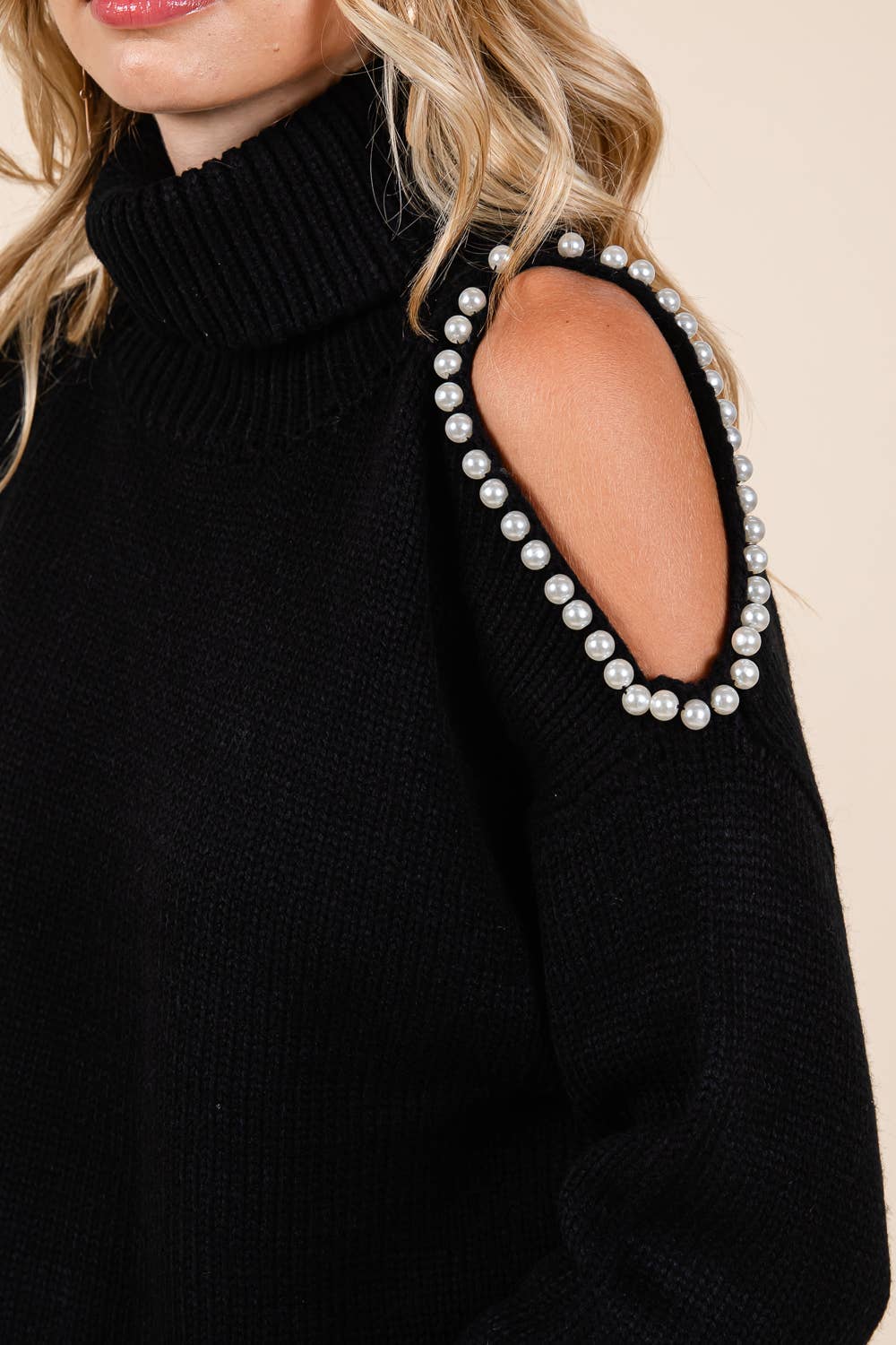 Old Money (Black) Pearl Accent Sweater