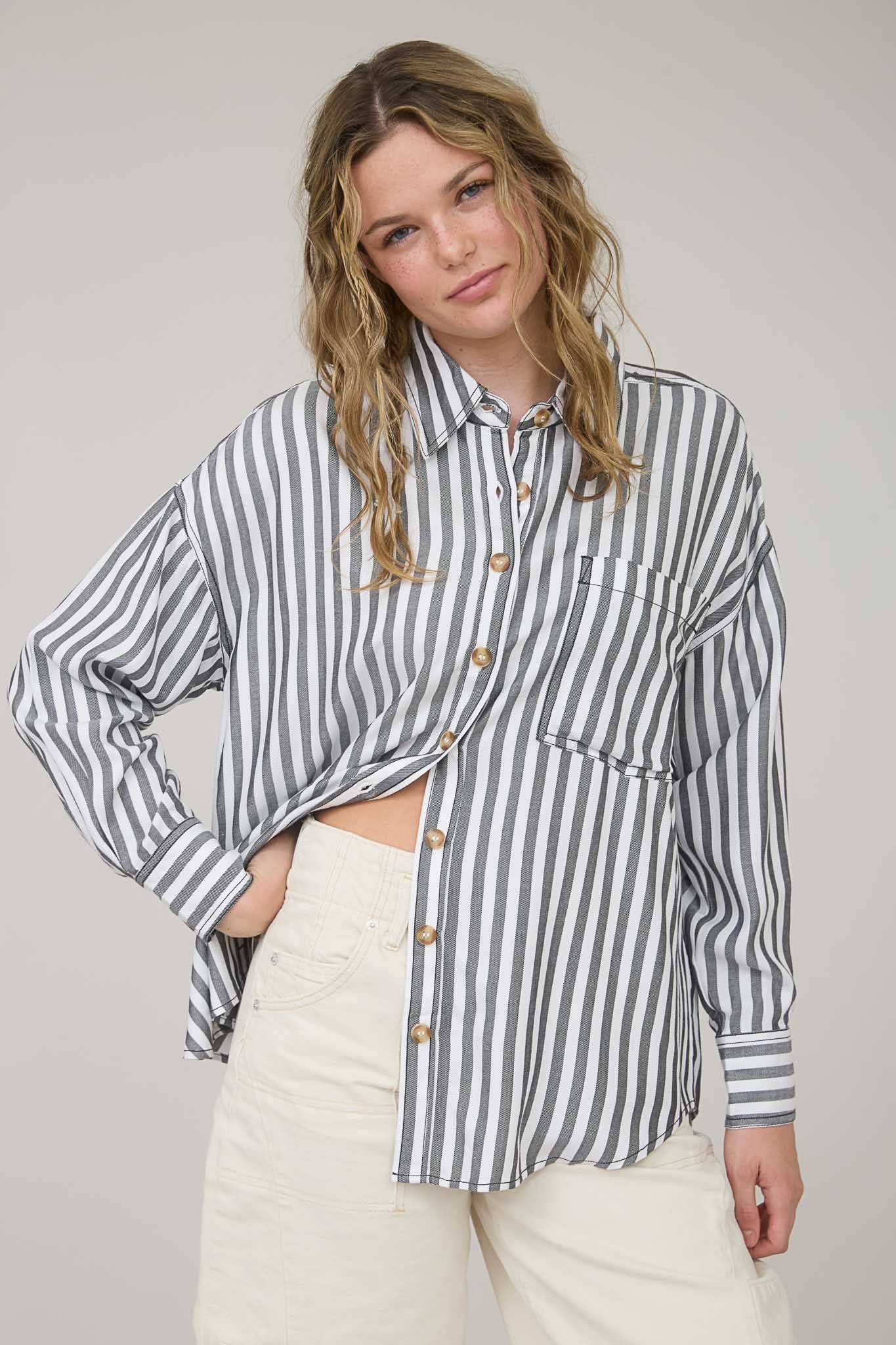 Striking Stripes (Black) Button Down Shirt