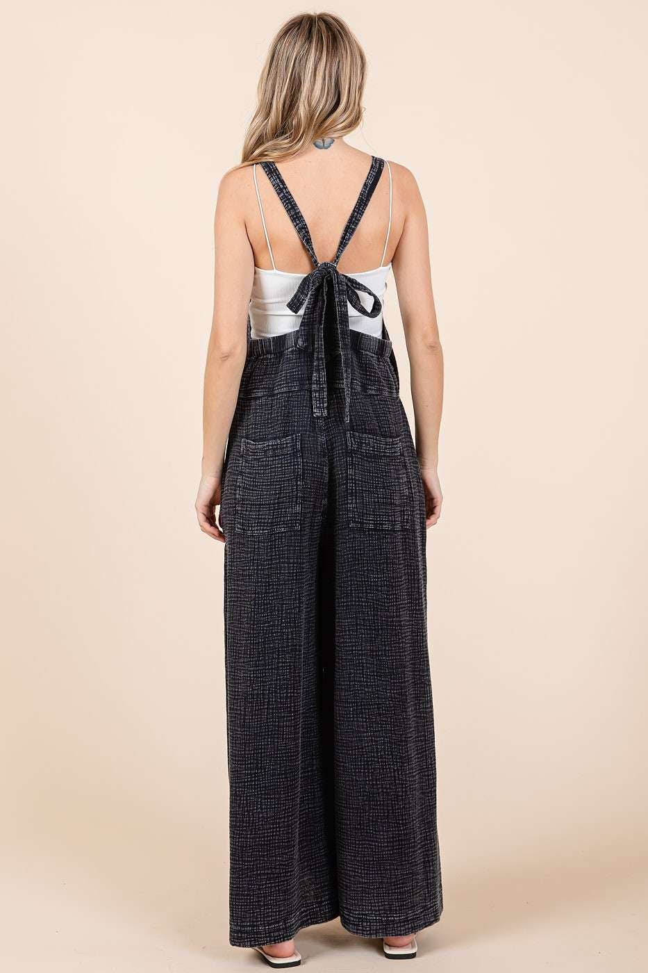 Stay Sweet (Black) Washed Gauze Overalls