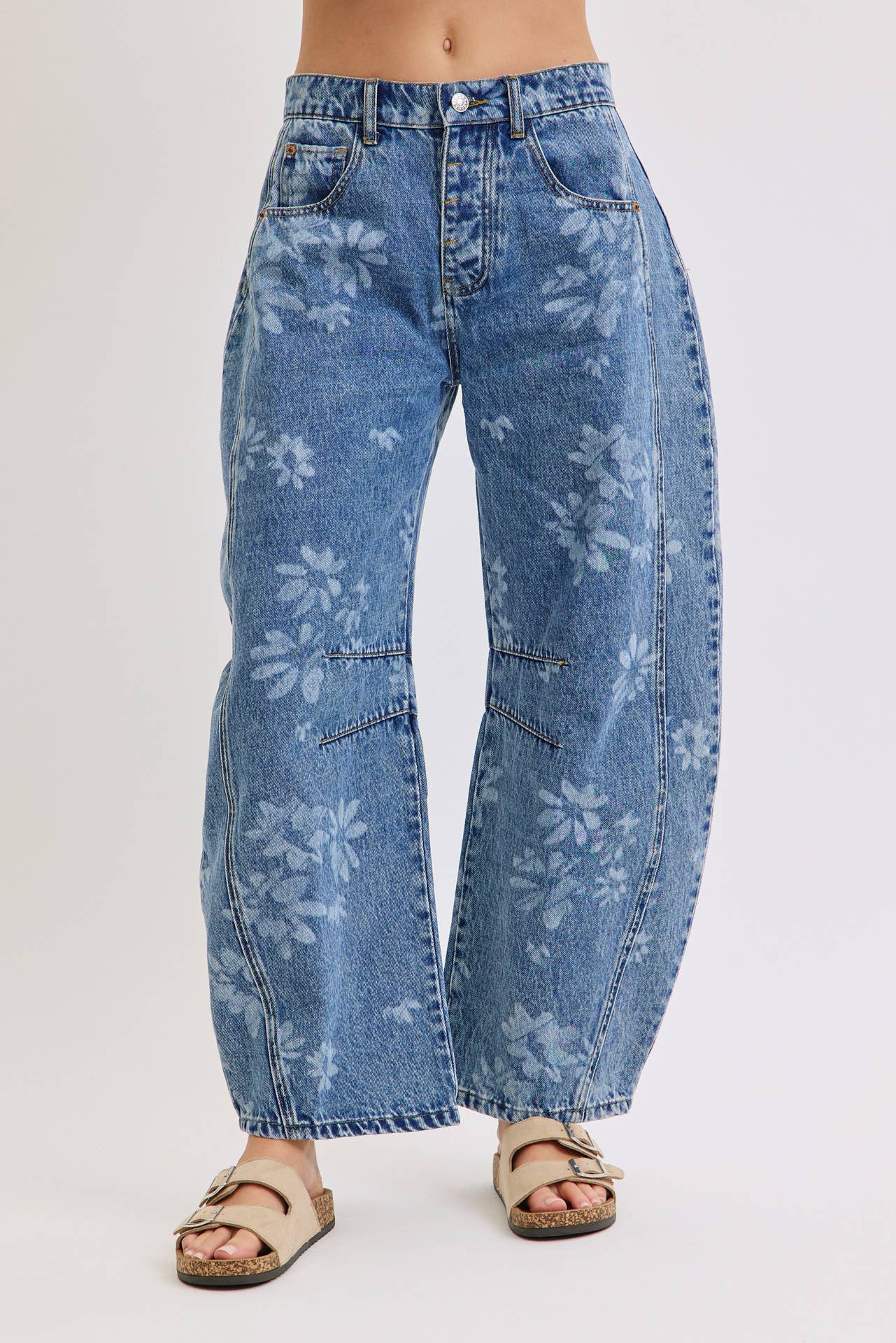 True Icon Floral Denim Barrel Jeans