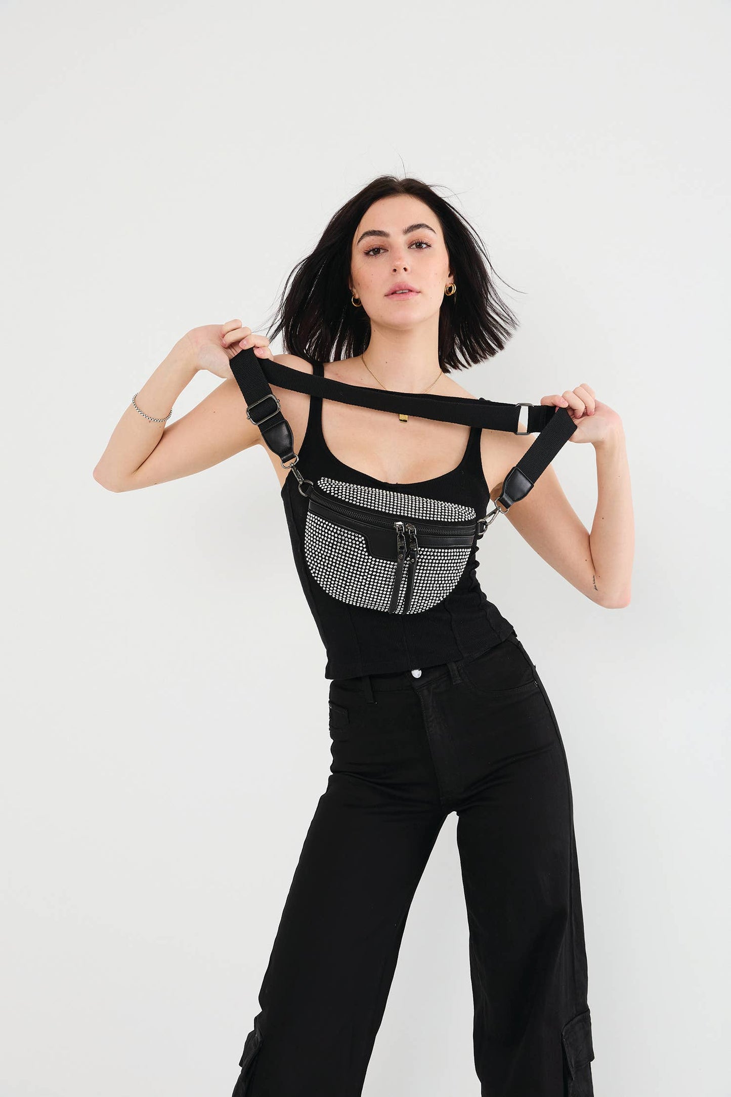 Kai (Silver/Blk) Rhinestone Belt Bag