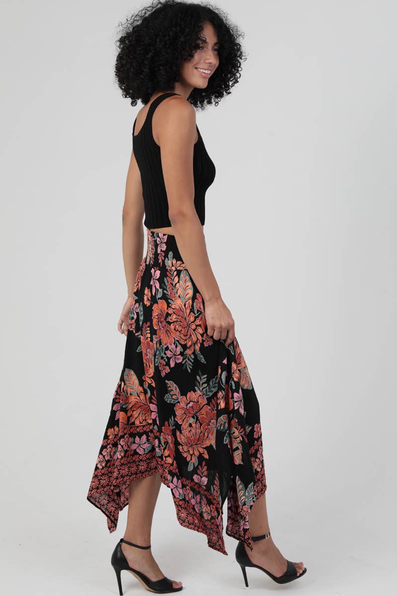 Living It Up Floral Hanky Hem Skirt