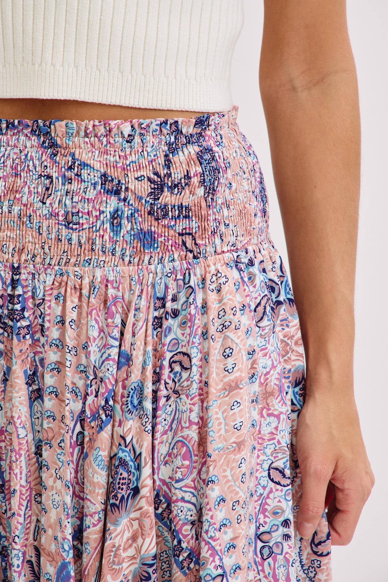 Playful Paisley Boho Print Midi Skirt