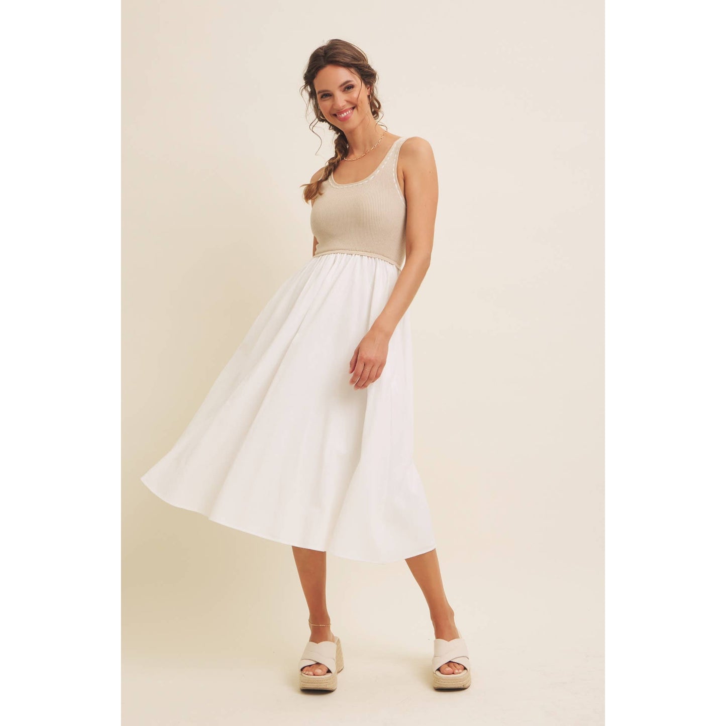 Keep Close (Tan/Cream) Midi Dress