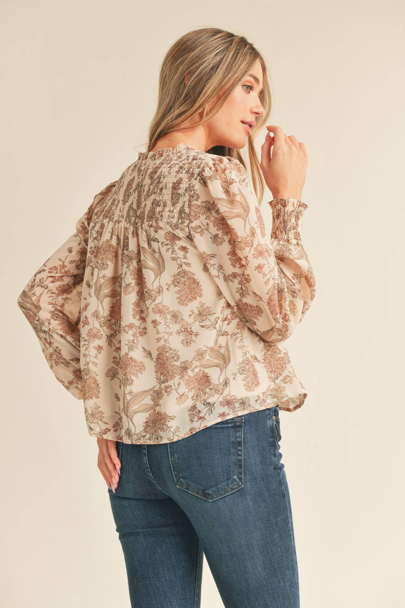 Autumn Romance Floral Smocked Blouse