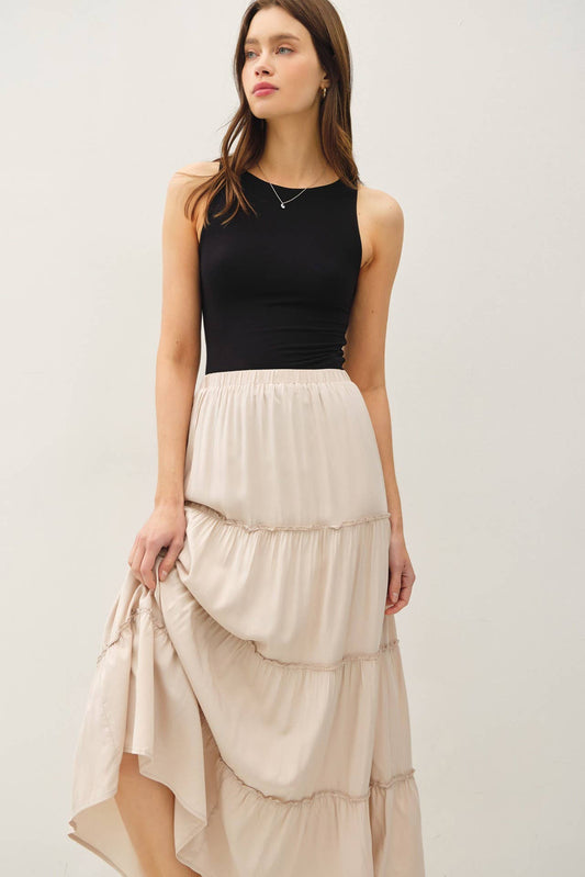 Top Tier (Stone) Ruffle Layer Maxi Skirt
