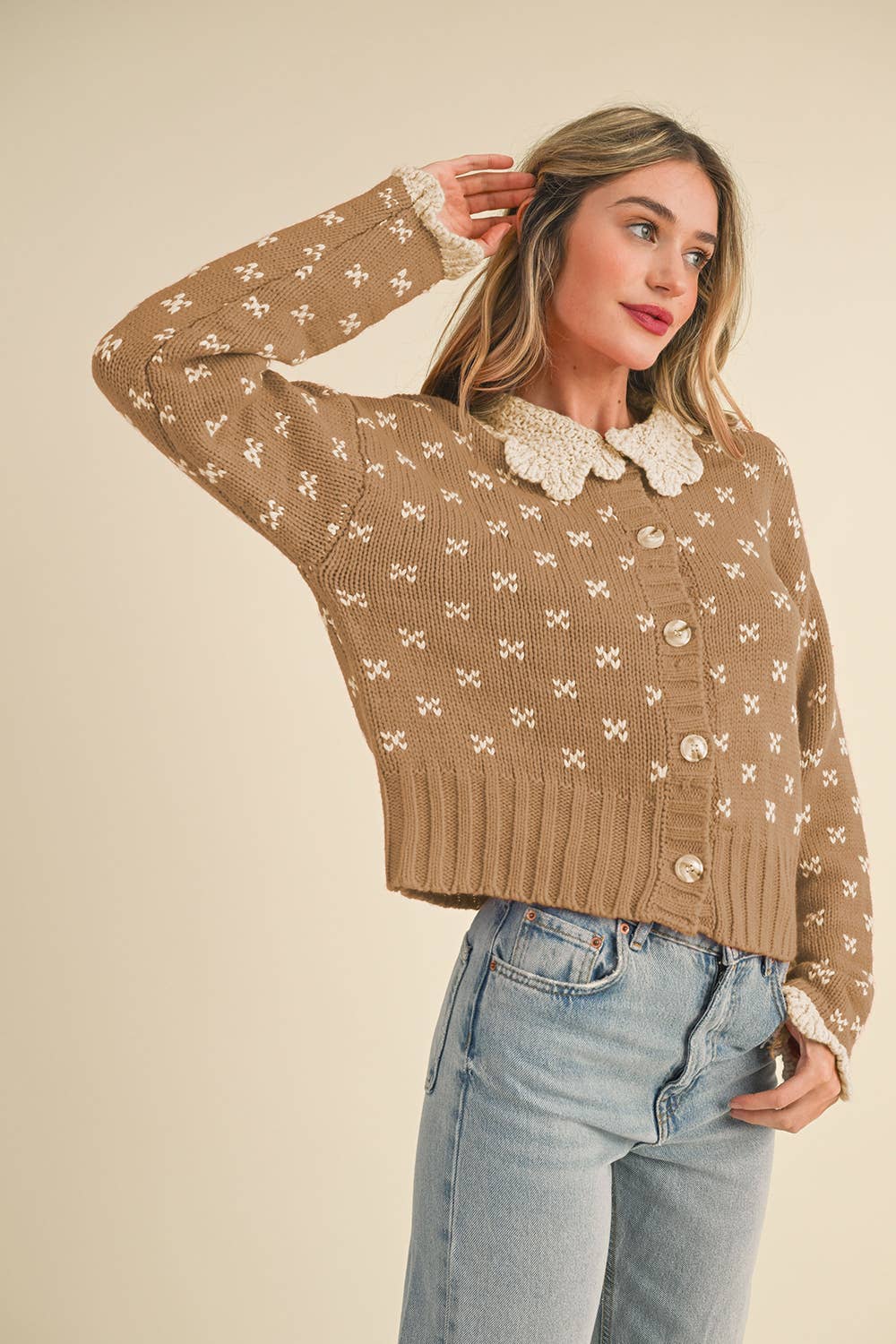 Fall Doll (Taupe) Doll Collar Cardigan
