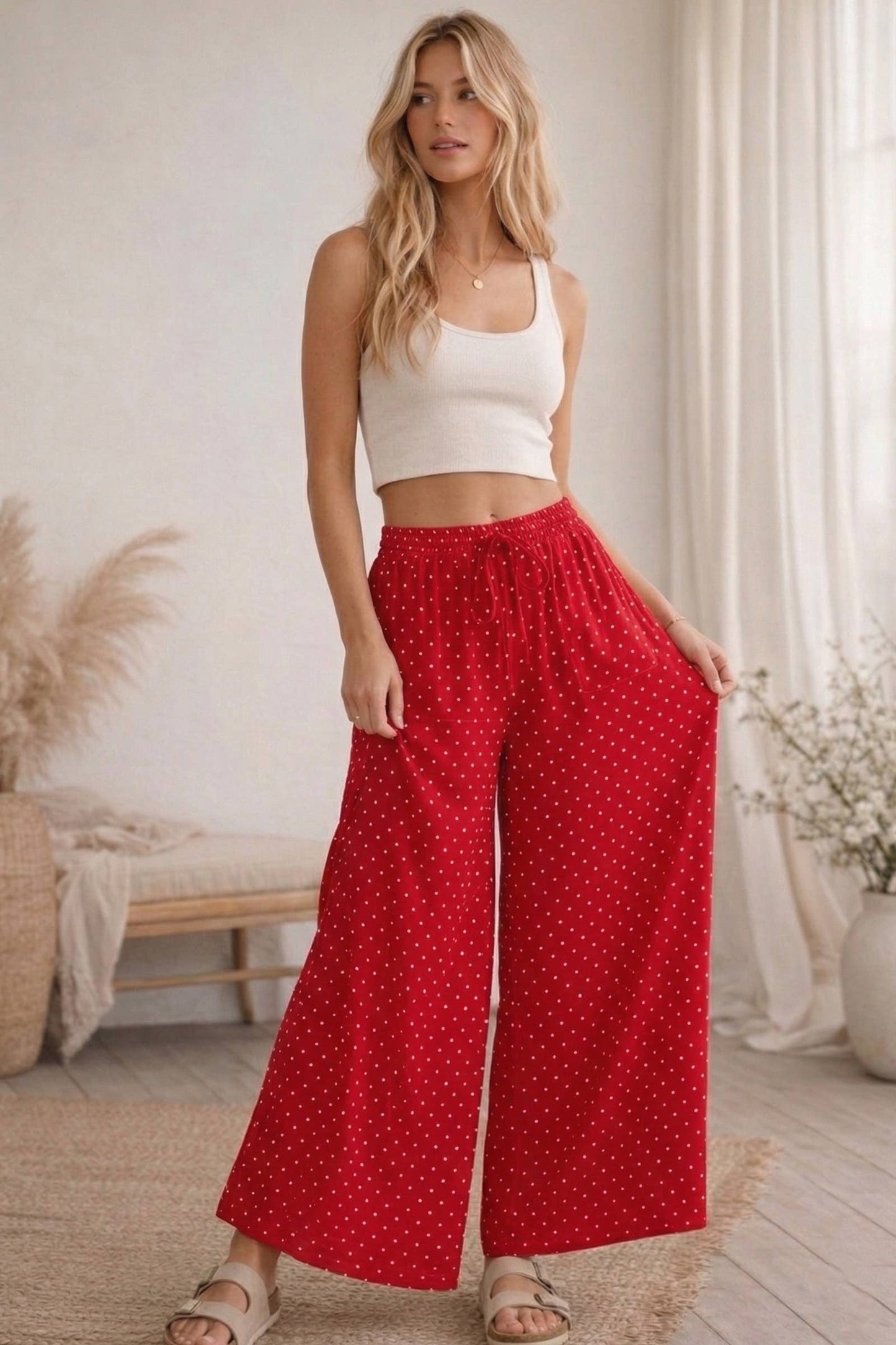 Dot To Dot (Red/Wh) Wide Leg Pants