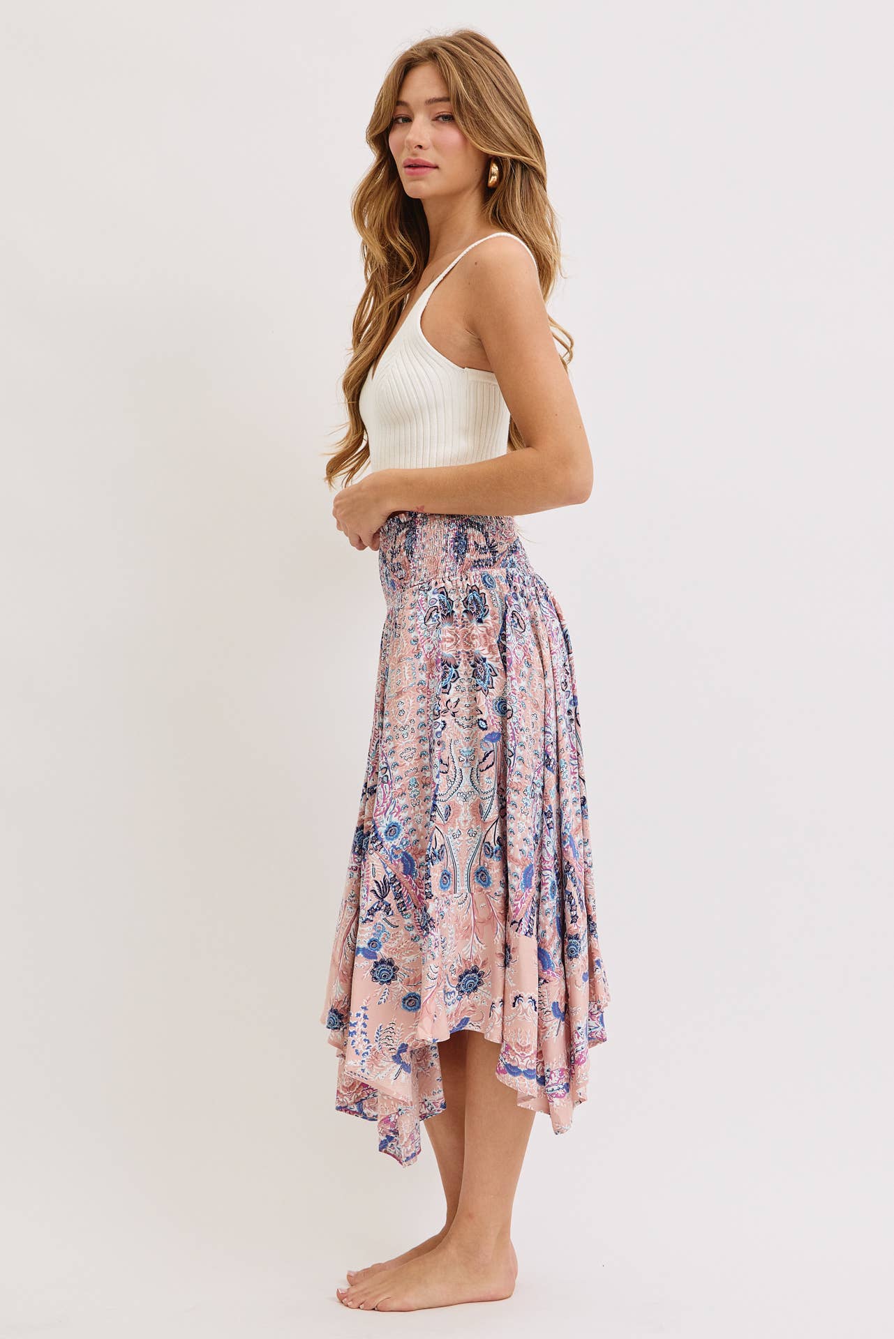 Playful Paisley Boho Print Midi Skirt