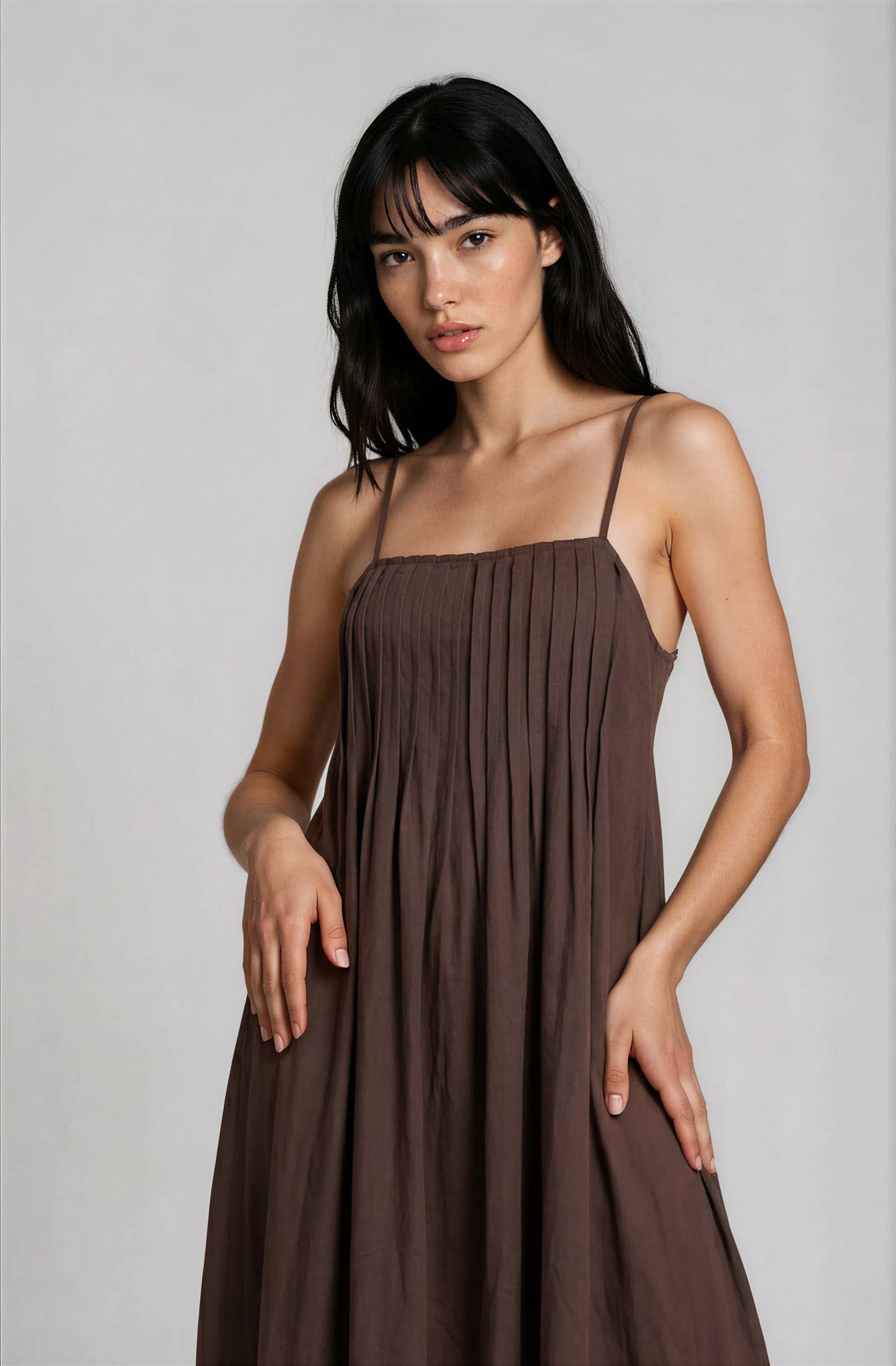 Take Flight (Brown) Pintuck Detail Dress