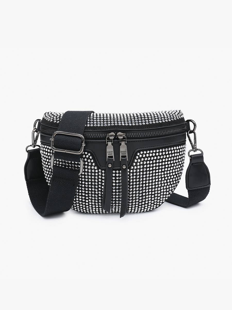 Kai (Silver/Blk) Rhinestone Belt Bag