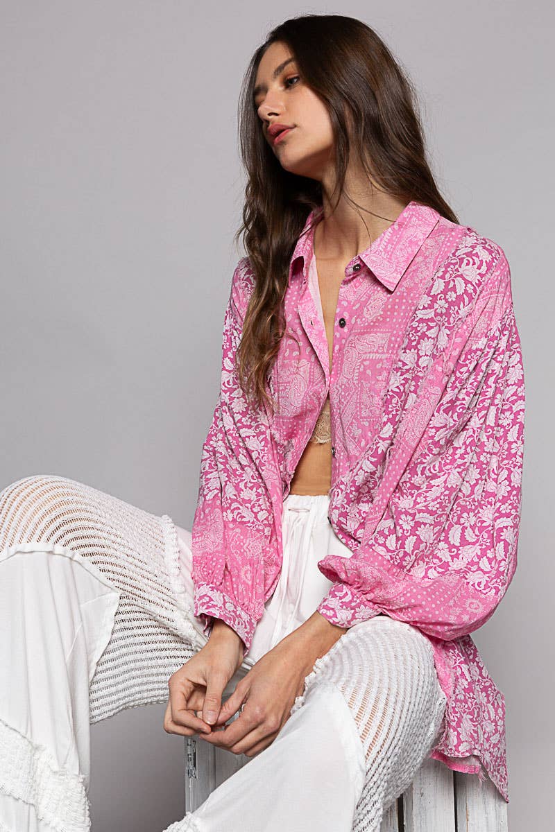 POL Perfect Paisley (Pink) Oversized Button Shirt