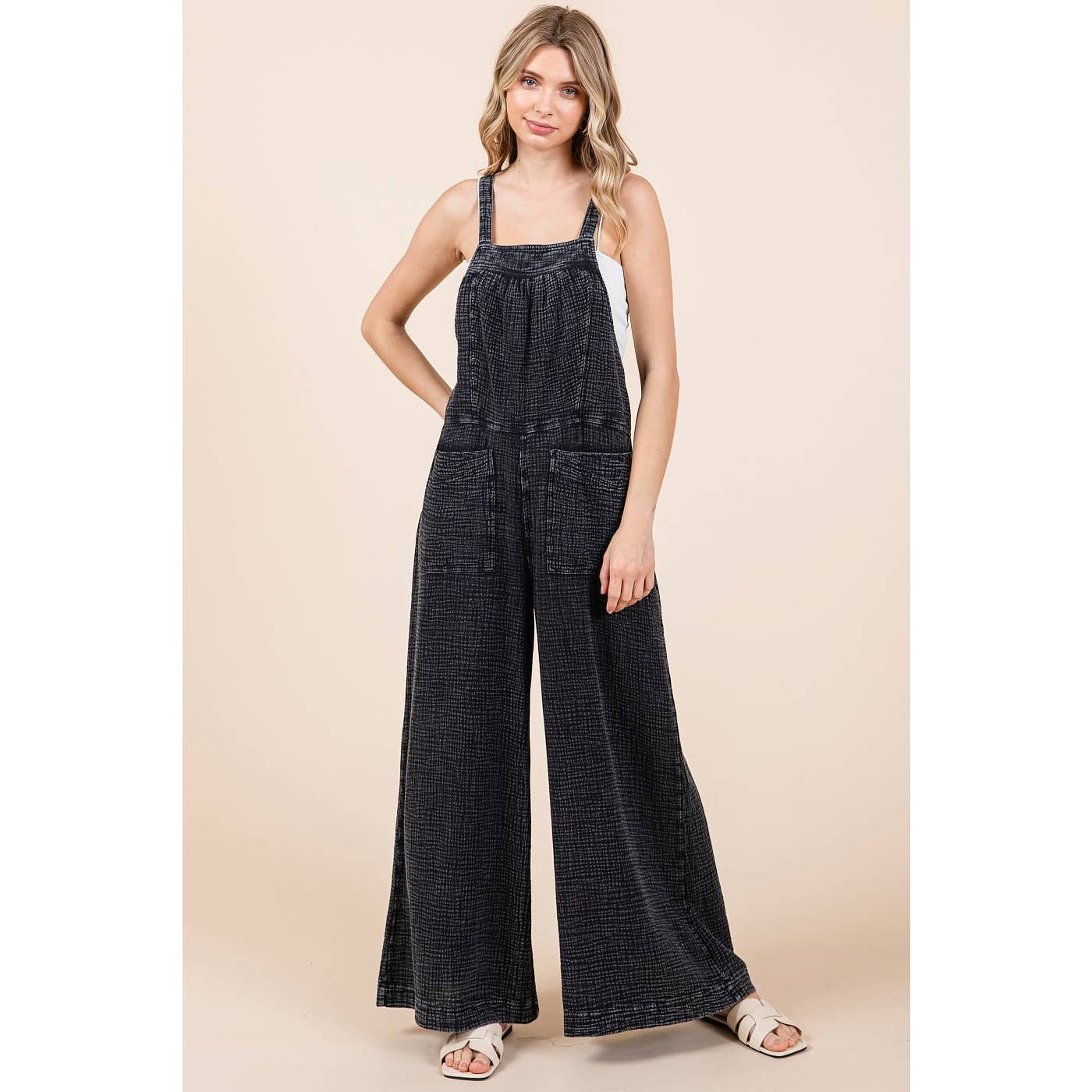 Stay Sweet (Black) Washed Gauze Overalls