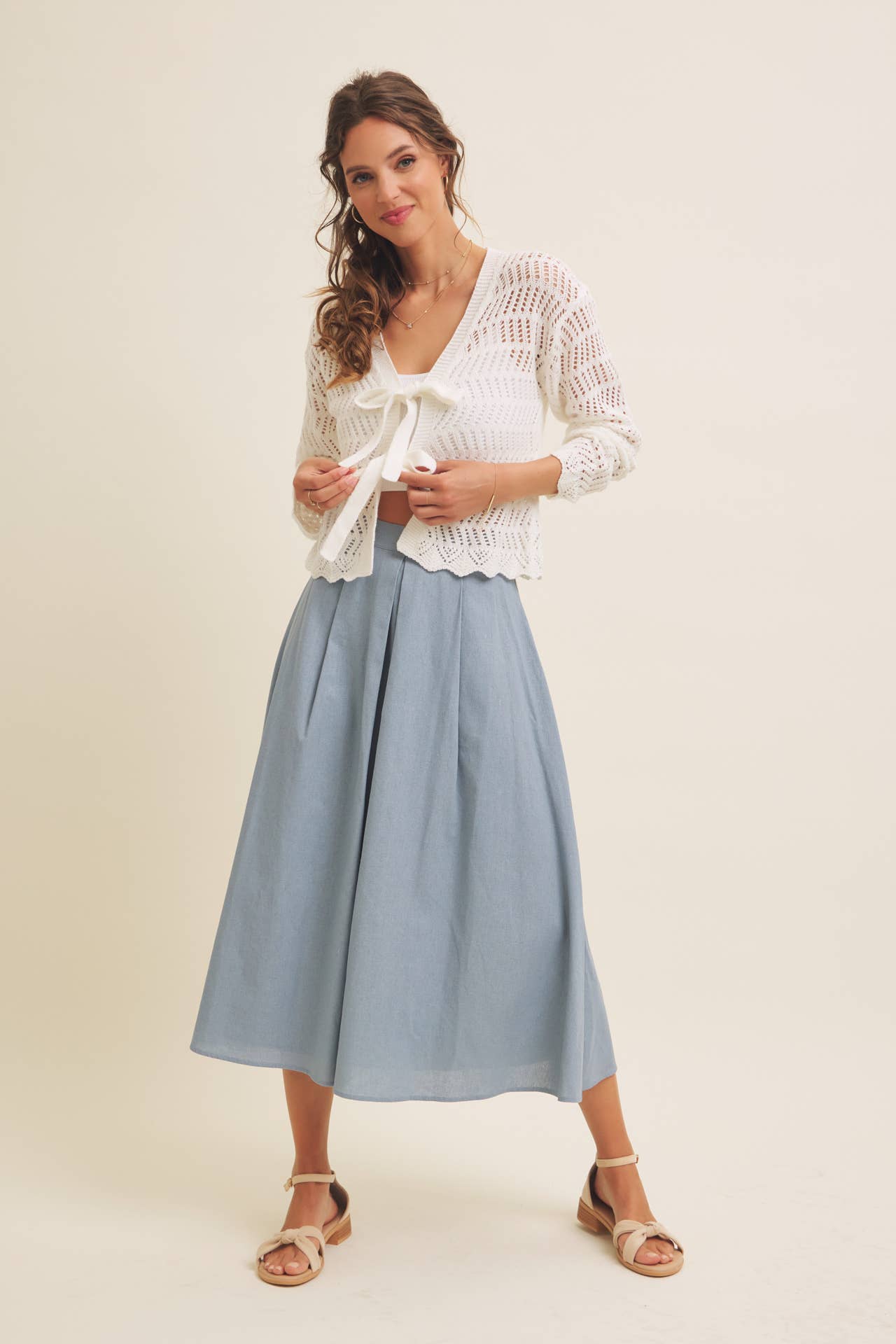 Time Flies (White) Crochet Bow Tie Cardigan