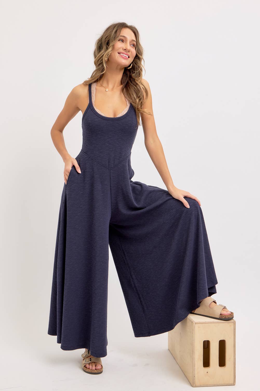 Relaxing Retreat (Navy) Wide Leg Jumpsuit