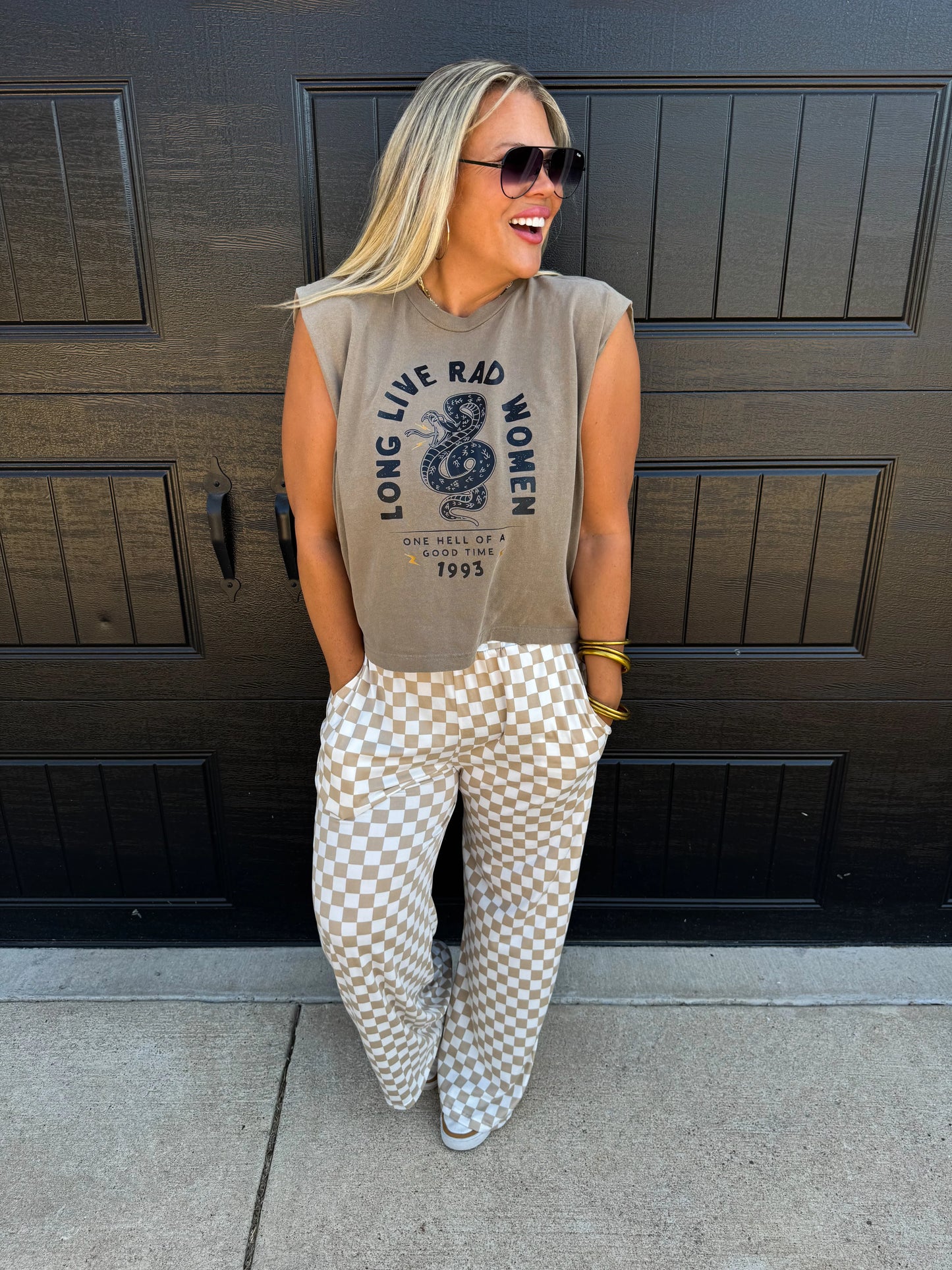 Bold Block (Beige/Wh) Checker Pants