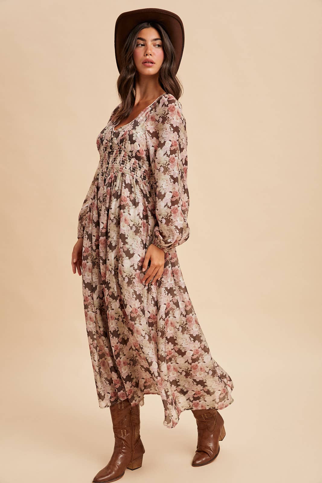 Acadian Sunrise (Mocha) Floral Maxi Dress
