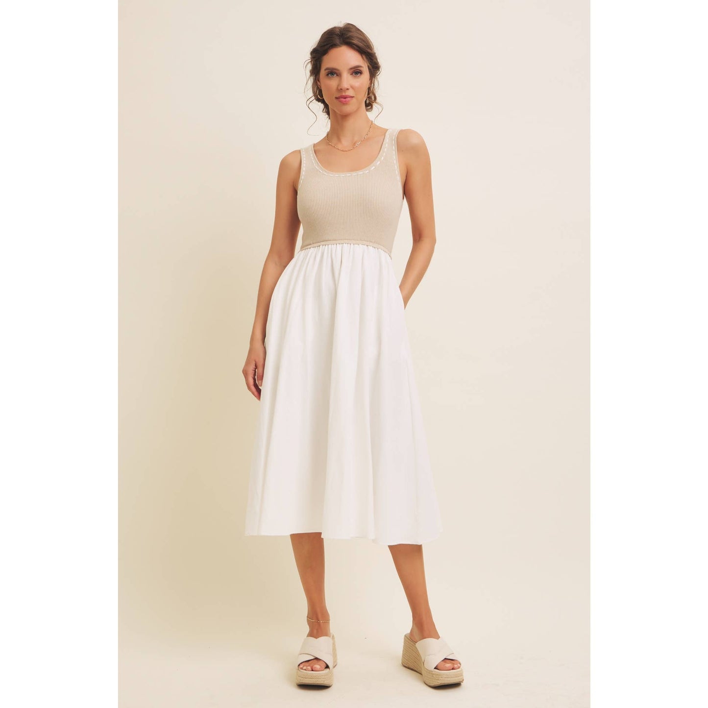 Keep Close (Tan/Cream) Midi Dress