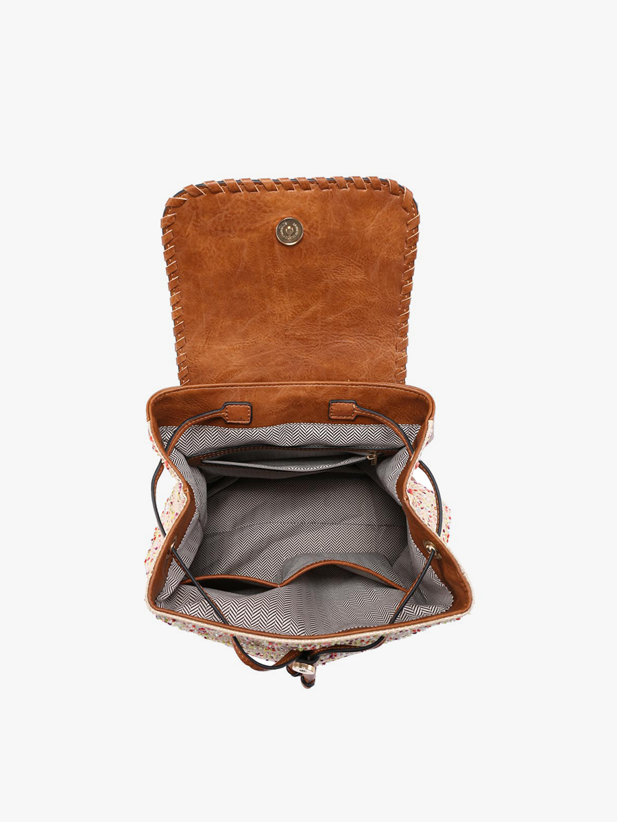 Saffron Woven Textured Backpack: White/Natural