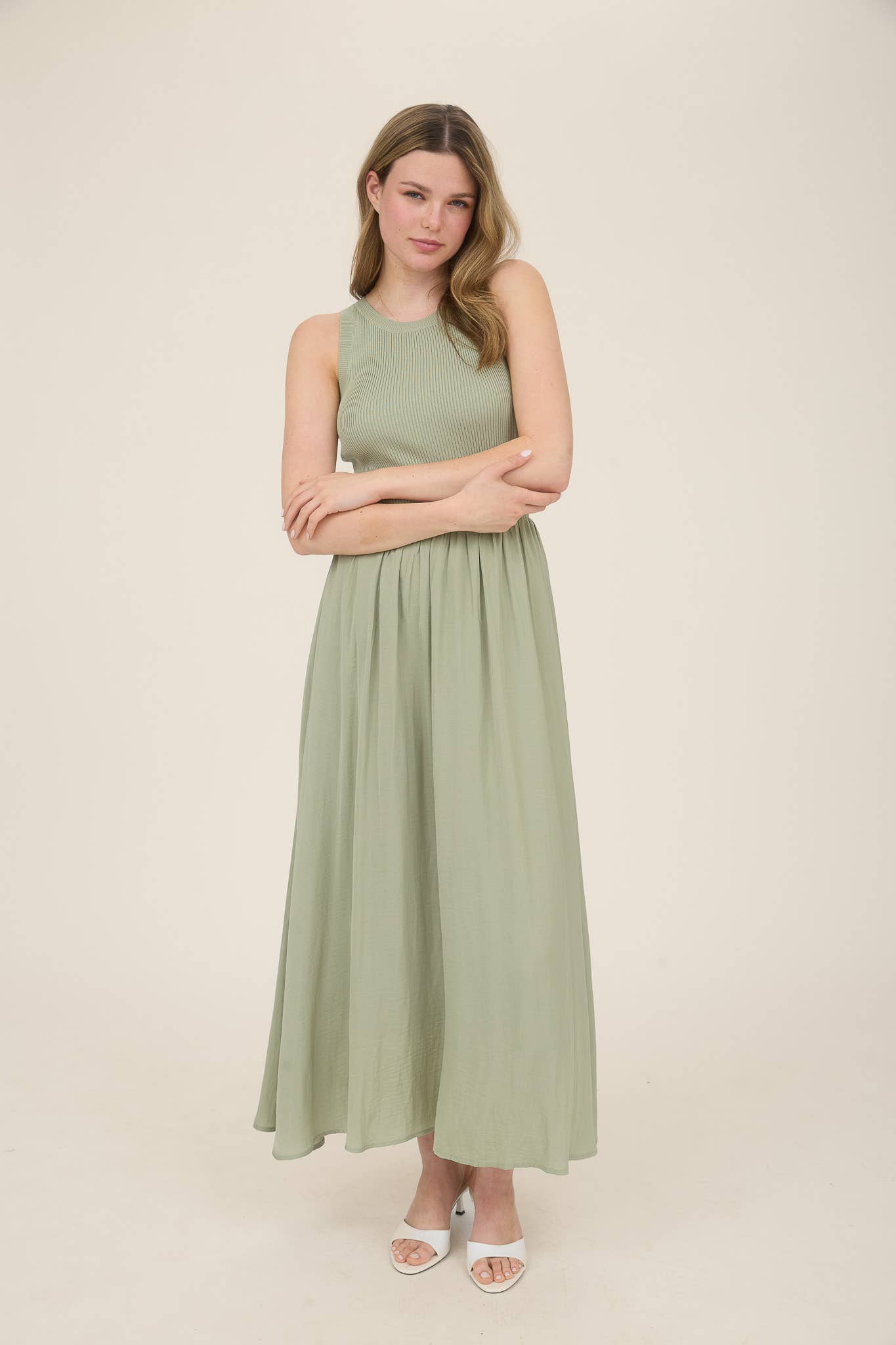 Lead the Way (Lt Olive) Midi Dress