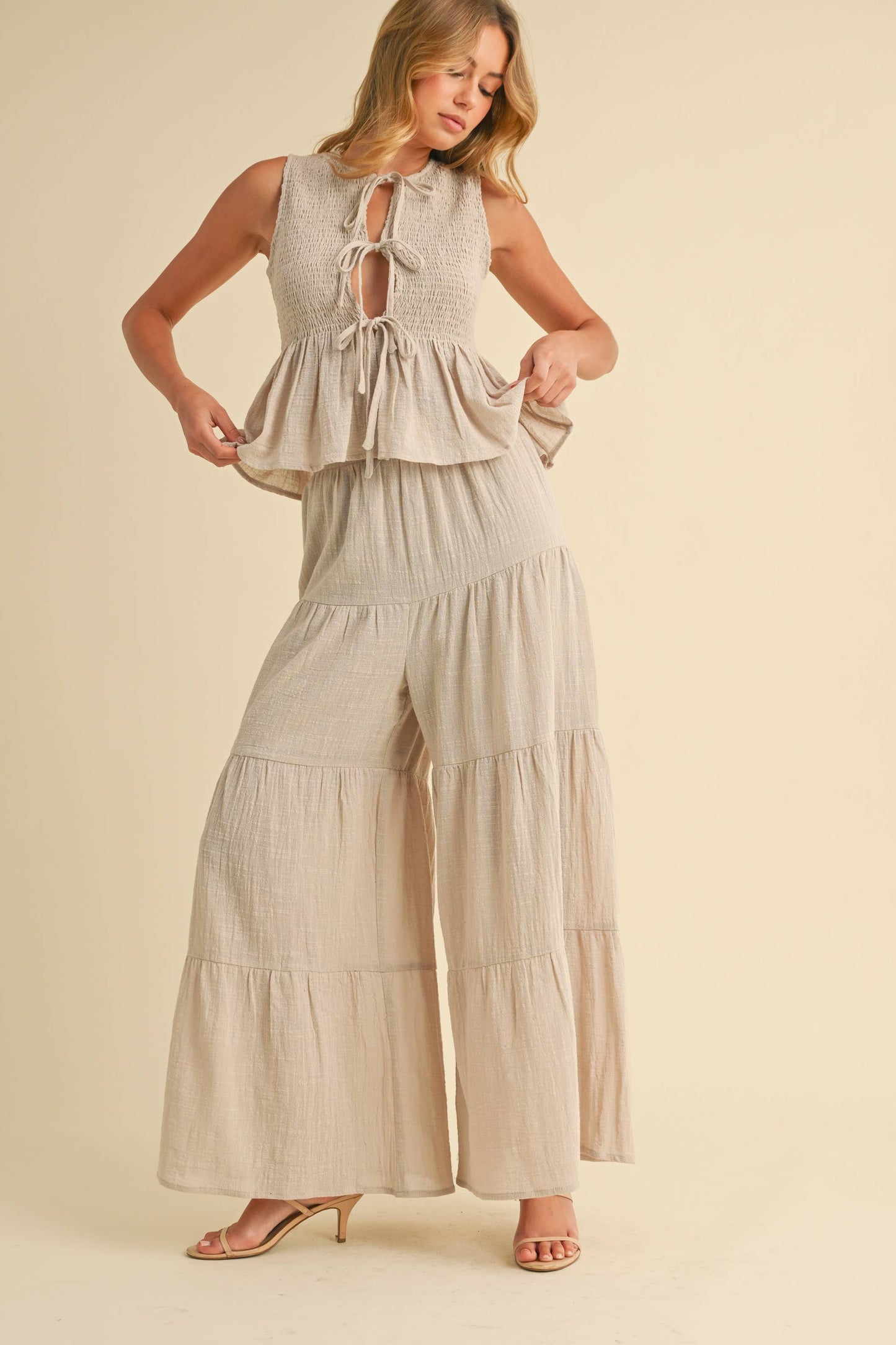Sweet Beginnings Peplum Gauze Tie Top