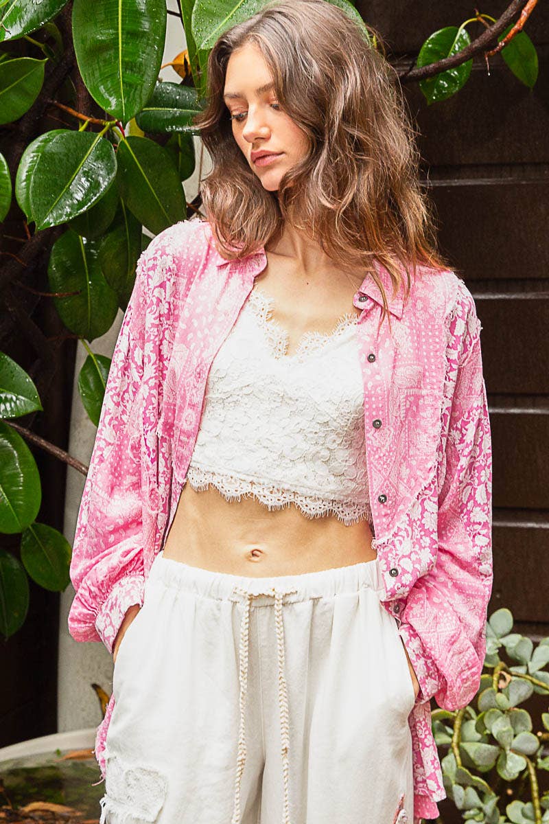 POL Perfect Paisley (Pink) Oversized Button Shirt