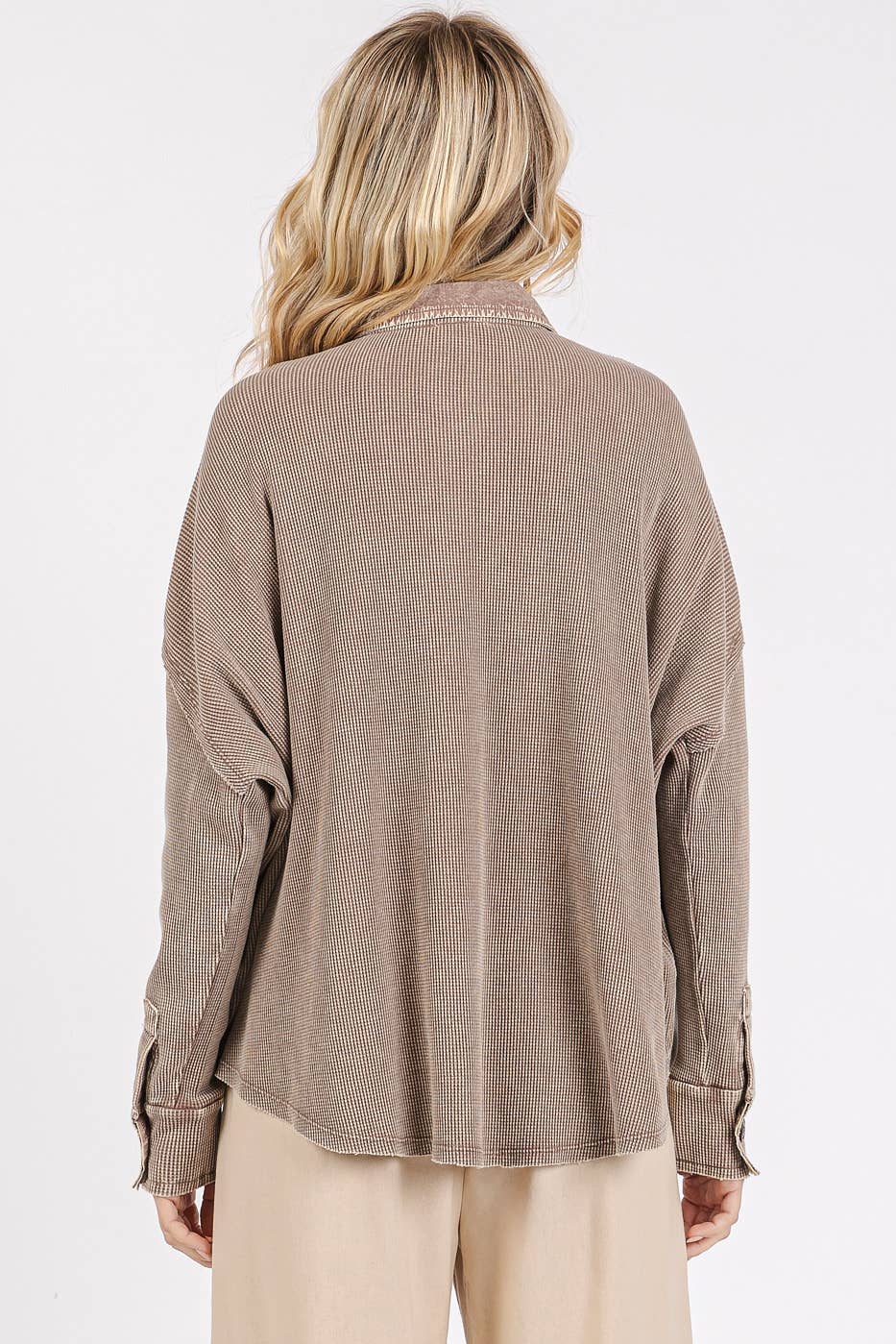 There She Goes (Taupe) Waffle Henley Top