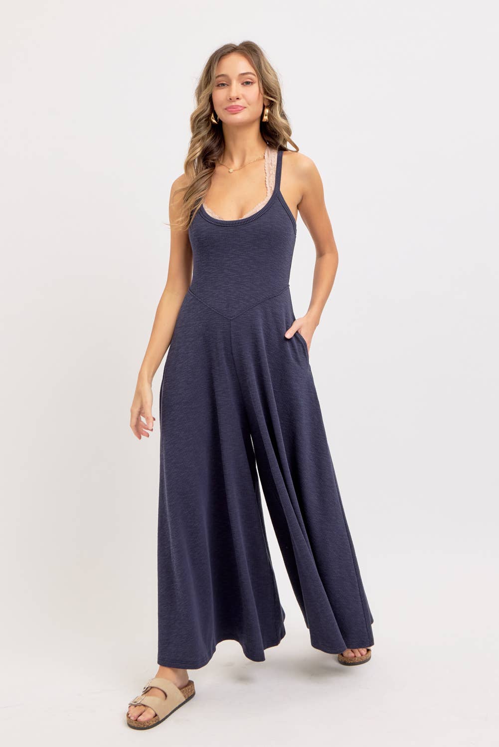 Relaxing Retreat (Navy) Wide Leg Jumpsuit