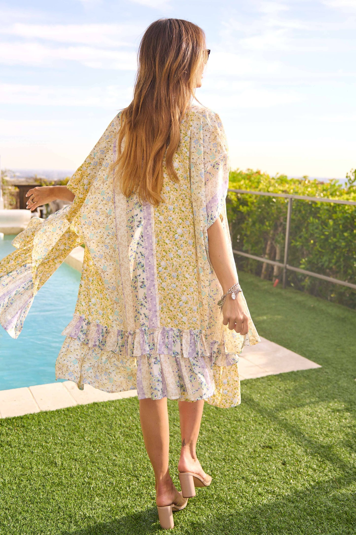 Spring Meadow Floral Mix Ruffle Kimono