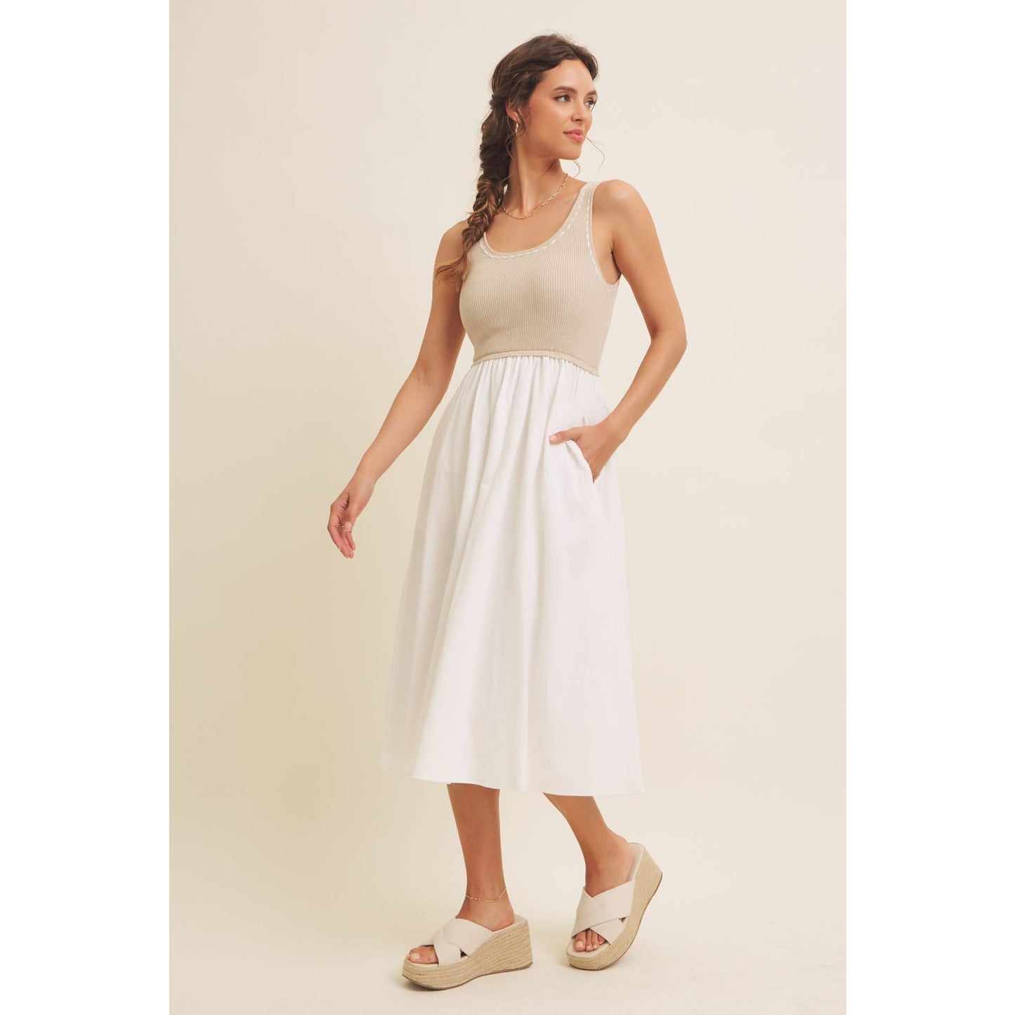Keep Close (Tan/Cream) Midi Dress