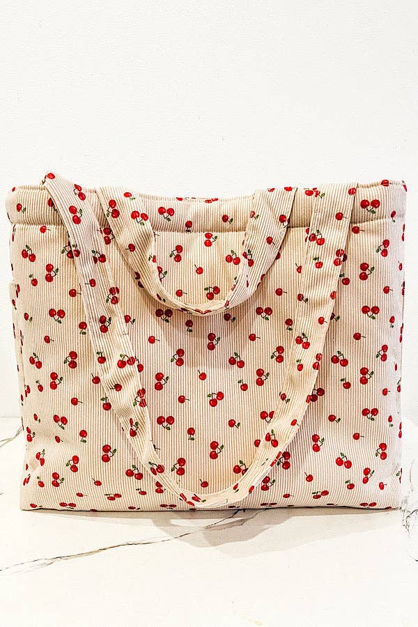 Stevie Corduroy Cherry Print Tote Bag