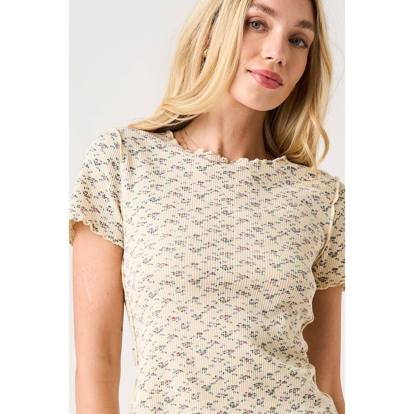 Daring Dreams Floral SS Waffle Knit Top