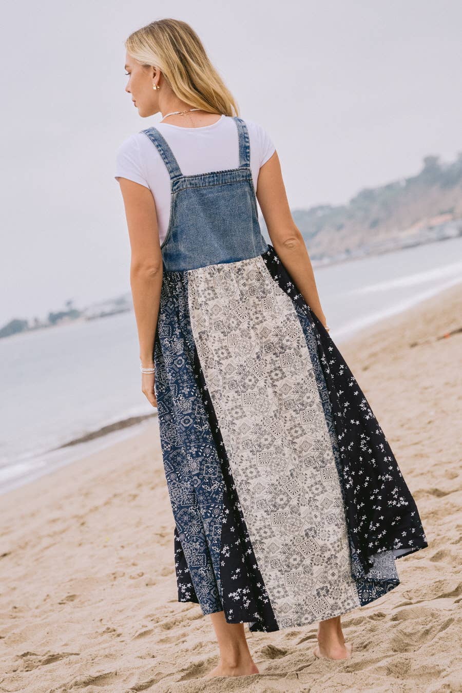 Washed Denim Top Overall Dress: Light Denim / L
