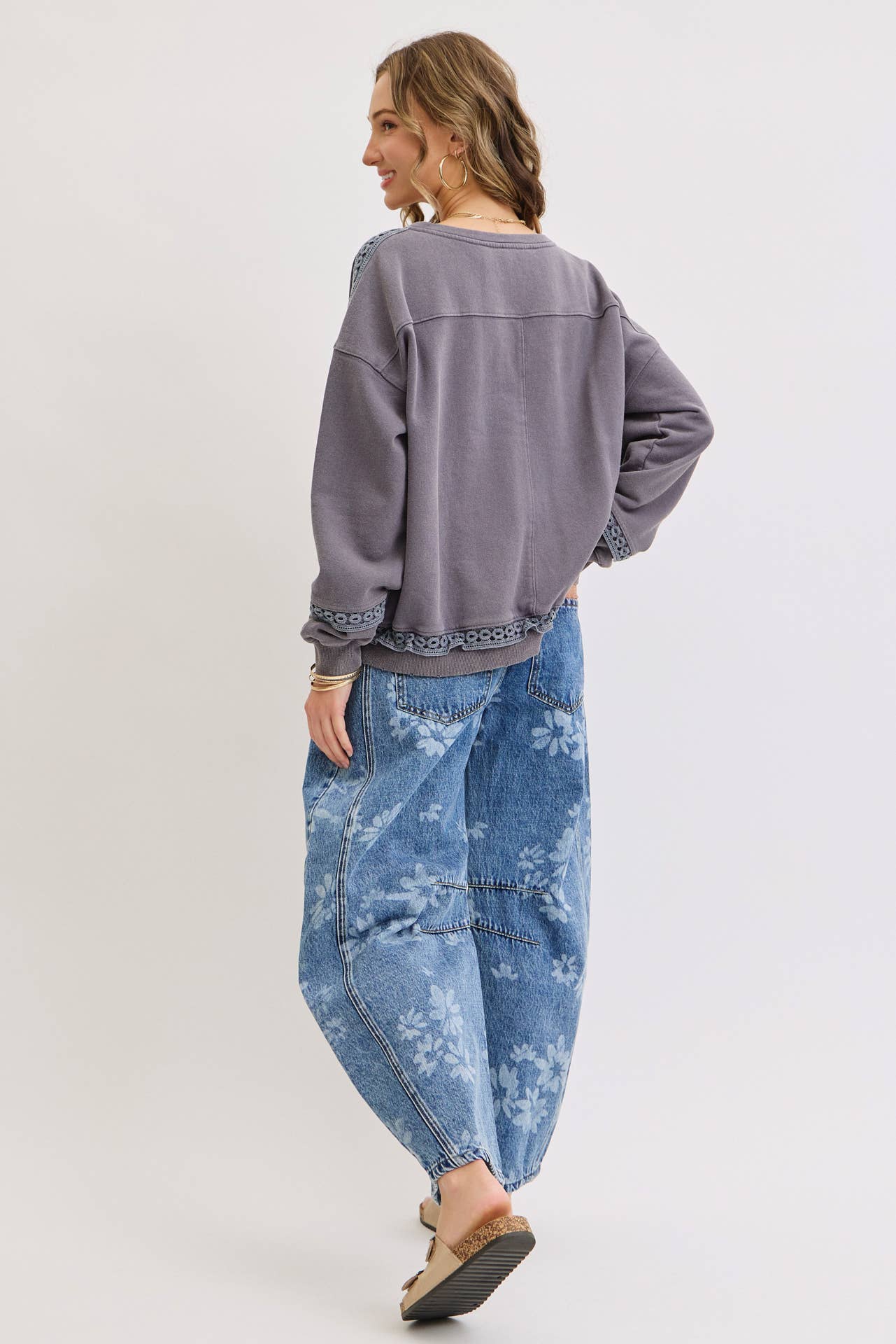True Icon Floral Denim Barrel Jeans