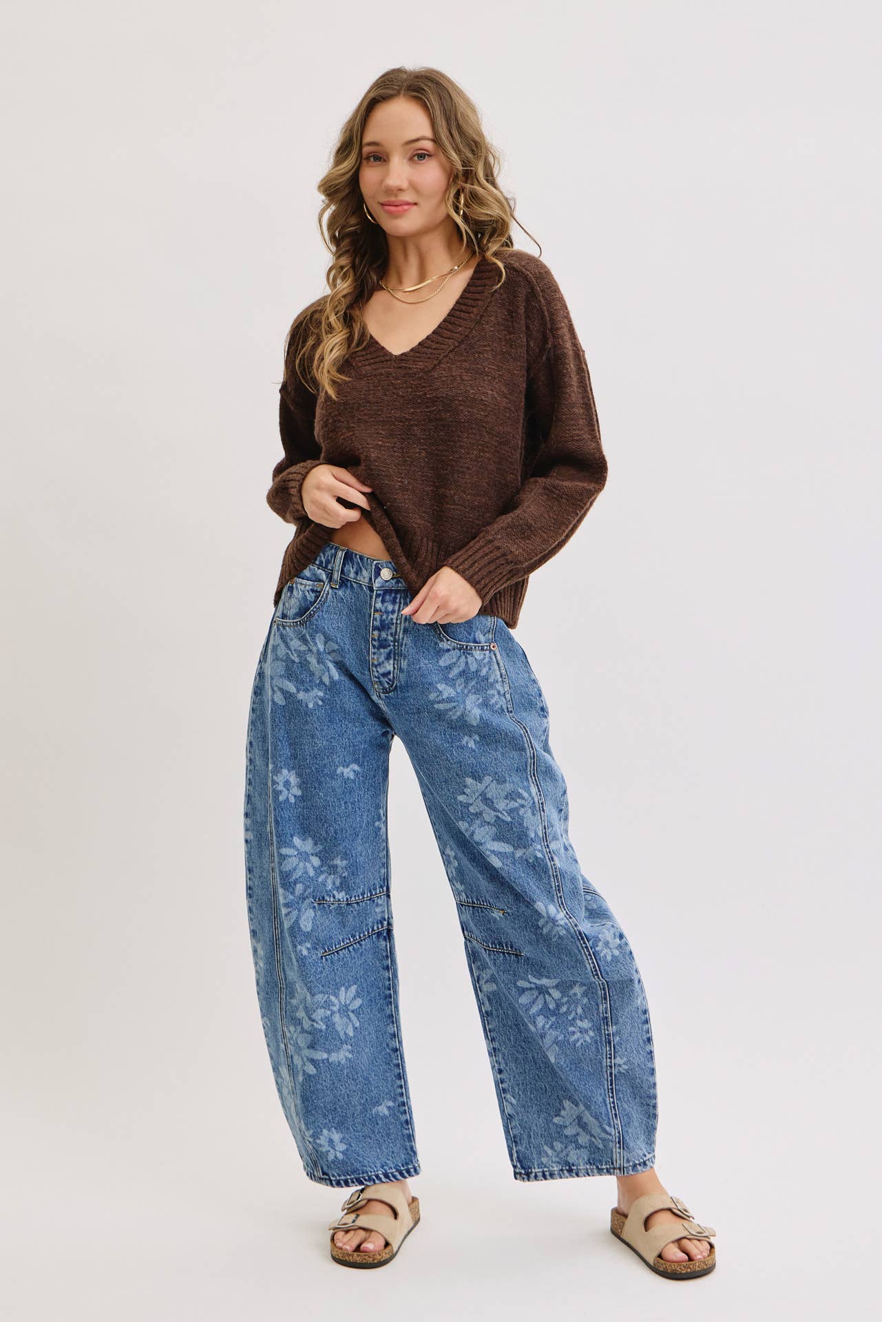 True Icon Floral Denim Barrel Jeans