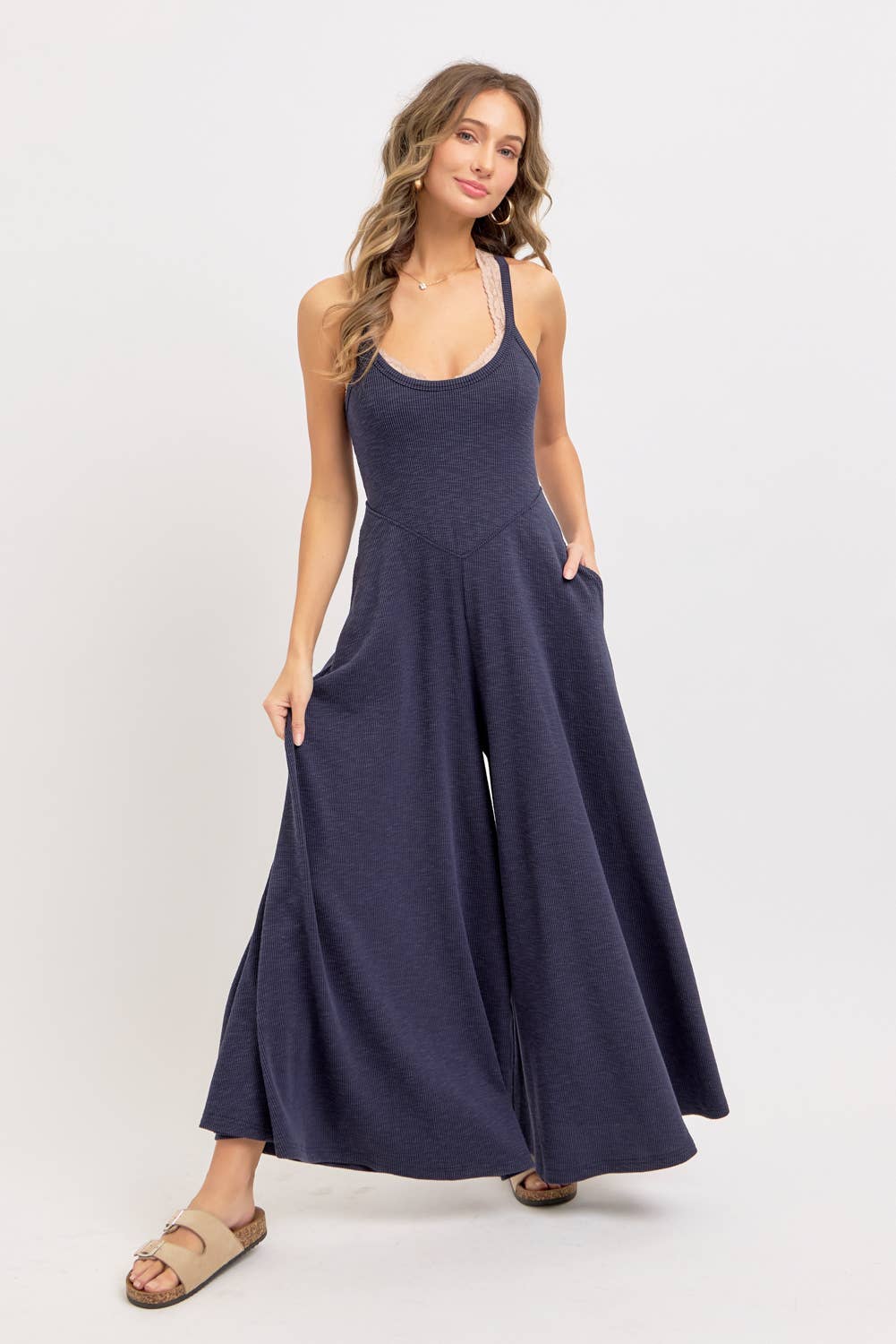 Relaxing Retreat (Navy) Wide Leg Jumpsuit