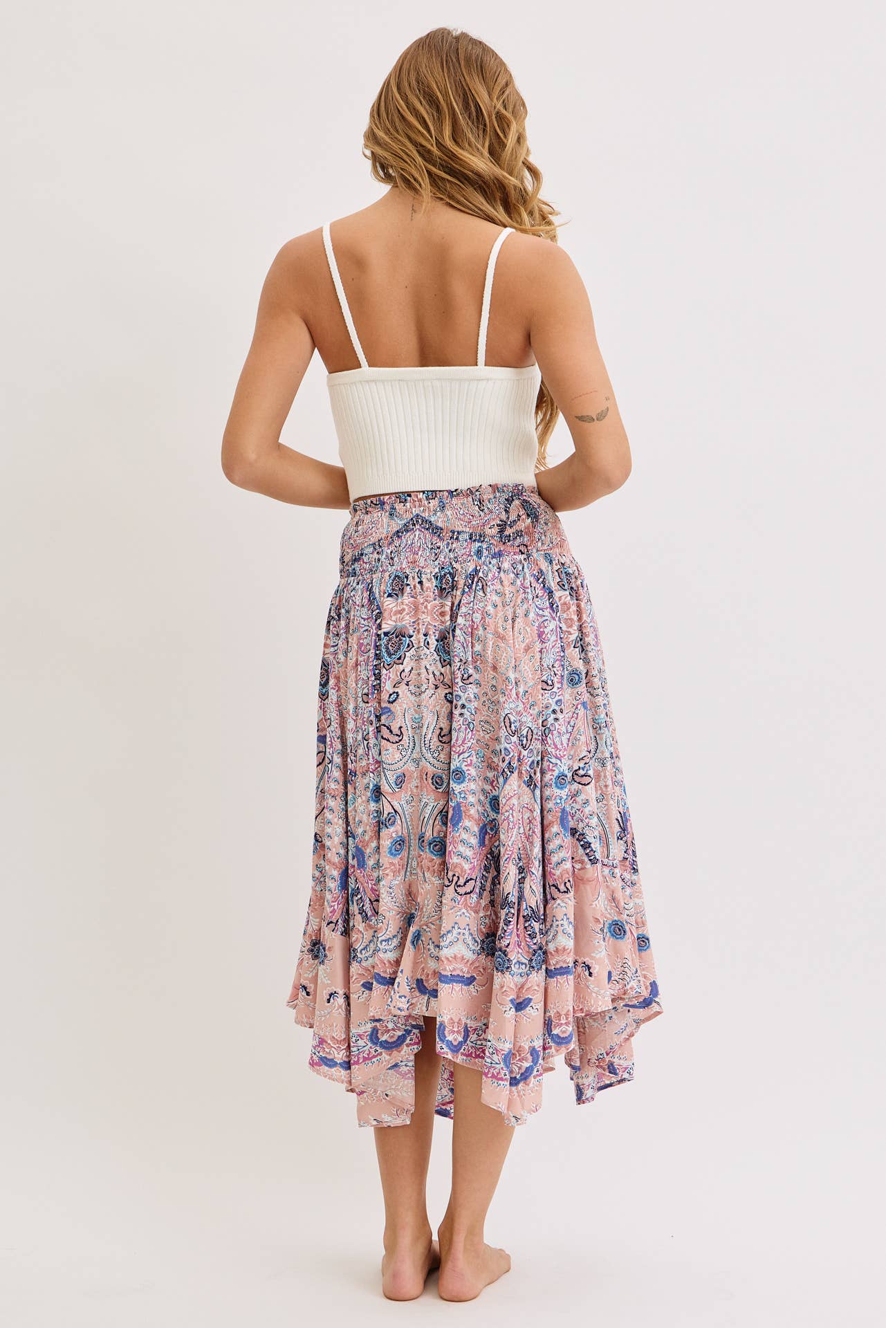 Playful Paisley Boho Print Midi Skirt