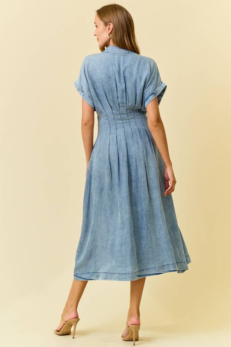 Pretty Pleats Tencel Denim Midi Dress