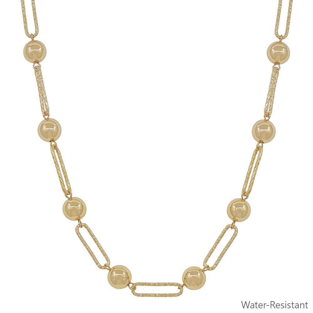 Water Resistant Gold Open Oval & Bead Necklace