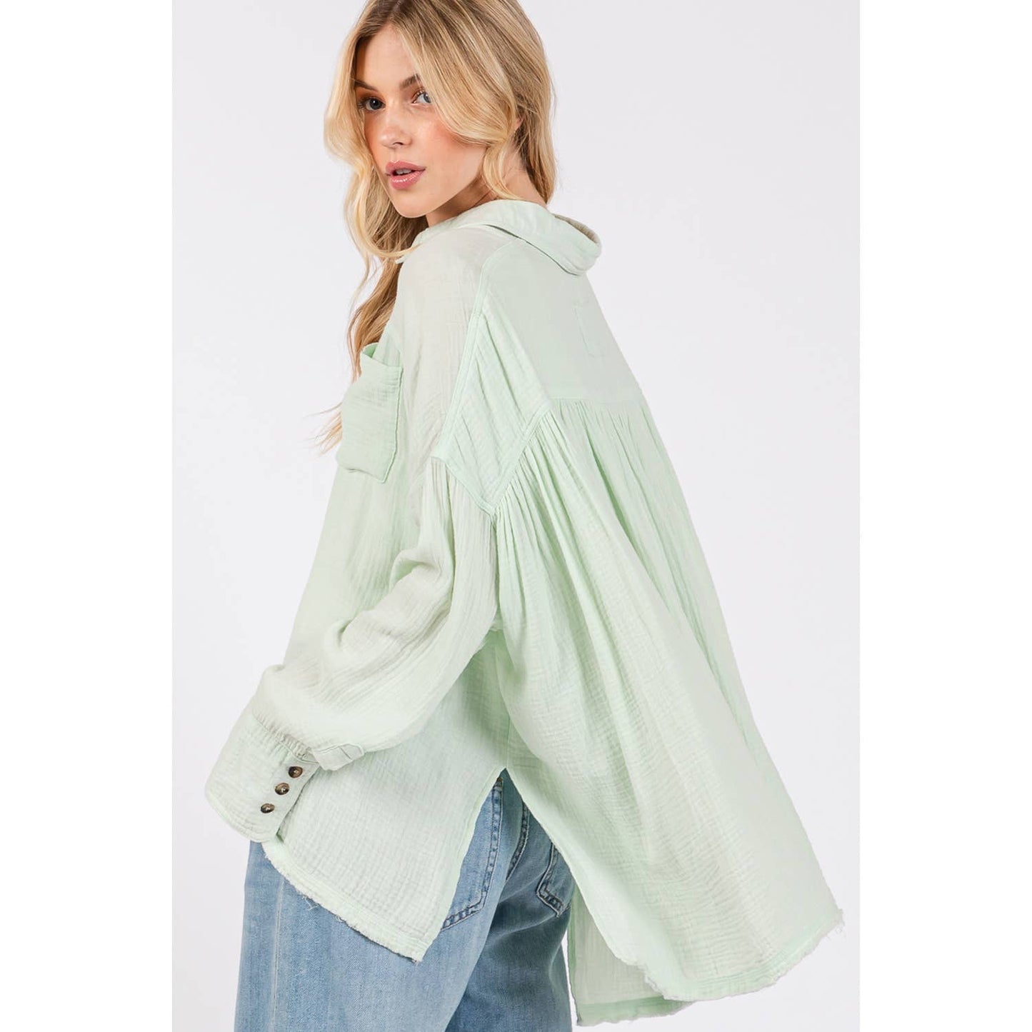 Easy Going (Mint) Cotton Gauze Blouse