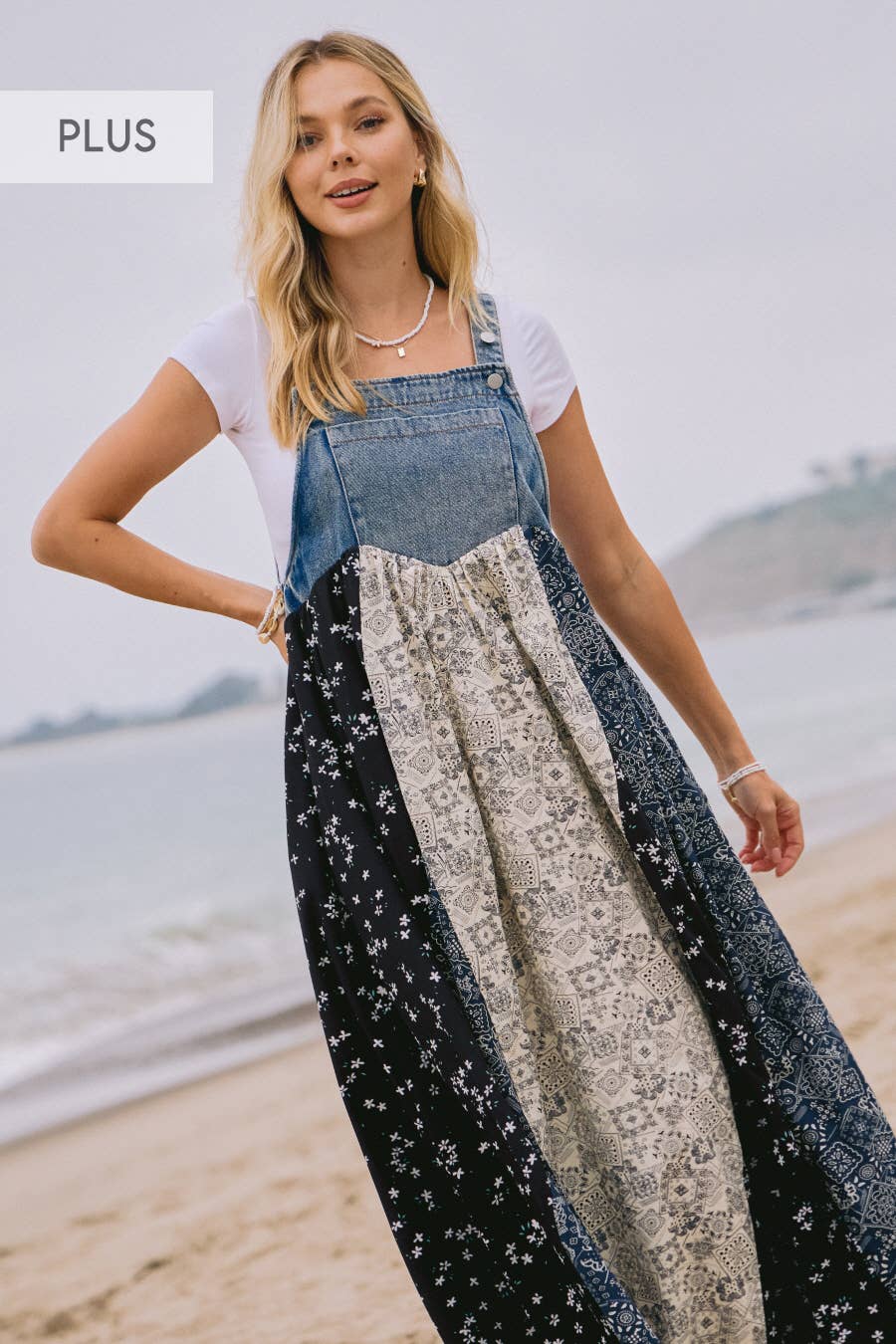 Plus Washed Denim Top Overall Dress: Light Denim / 2XL