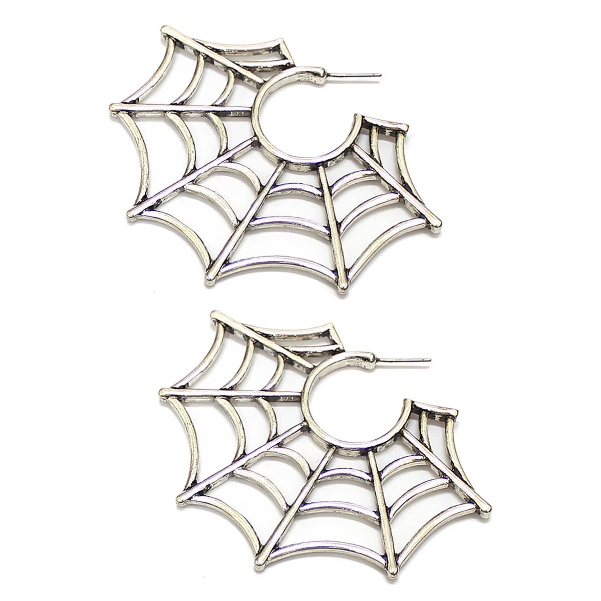 Large Spider Web Hoop Earrings, Silver