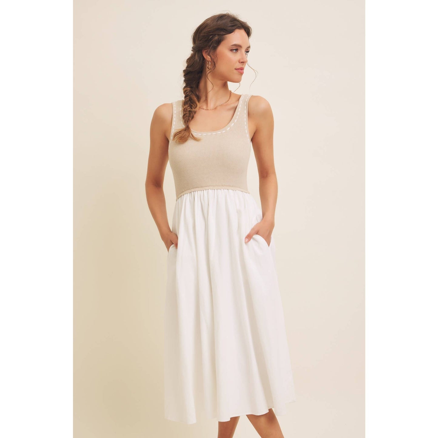 Keep Close (Tan/Cream) Midi Dress