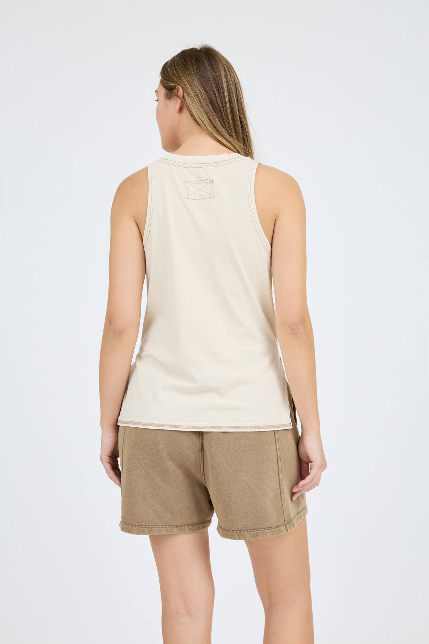 Time Off (Tan) Washed Henley Tank