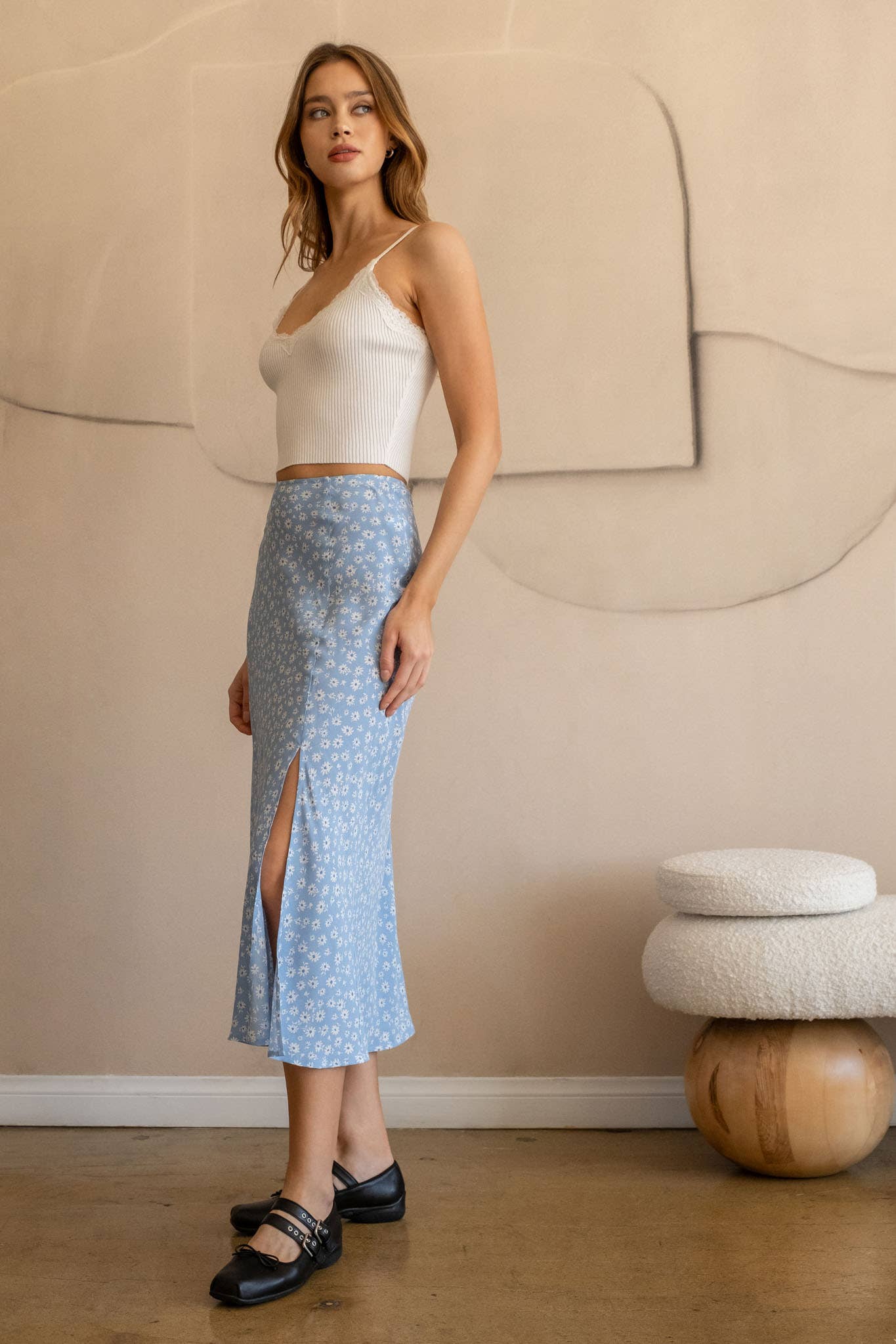 Summer Bliss (Dusty Blue) Floral Skirt