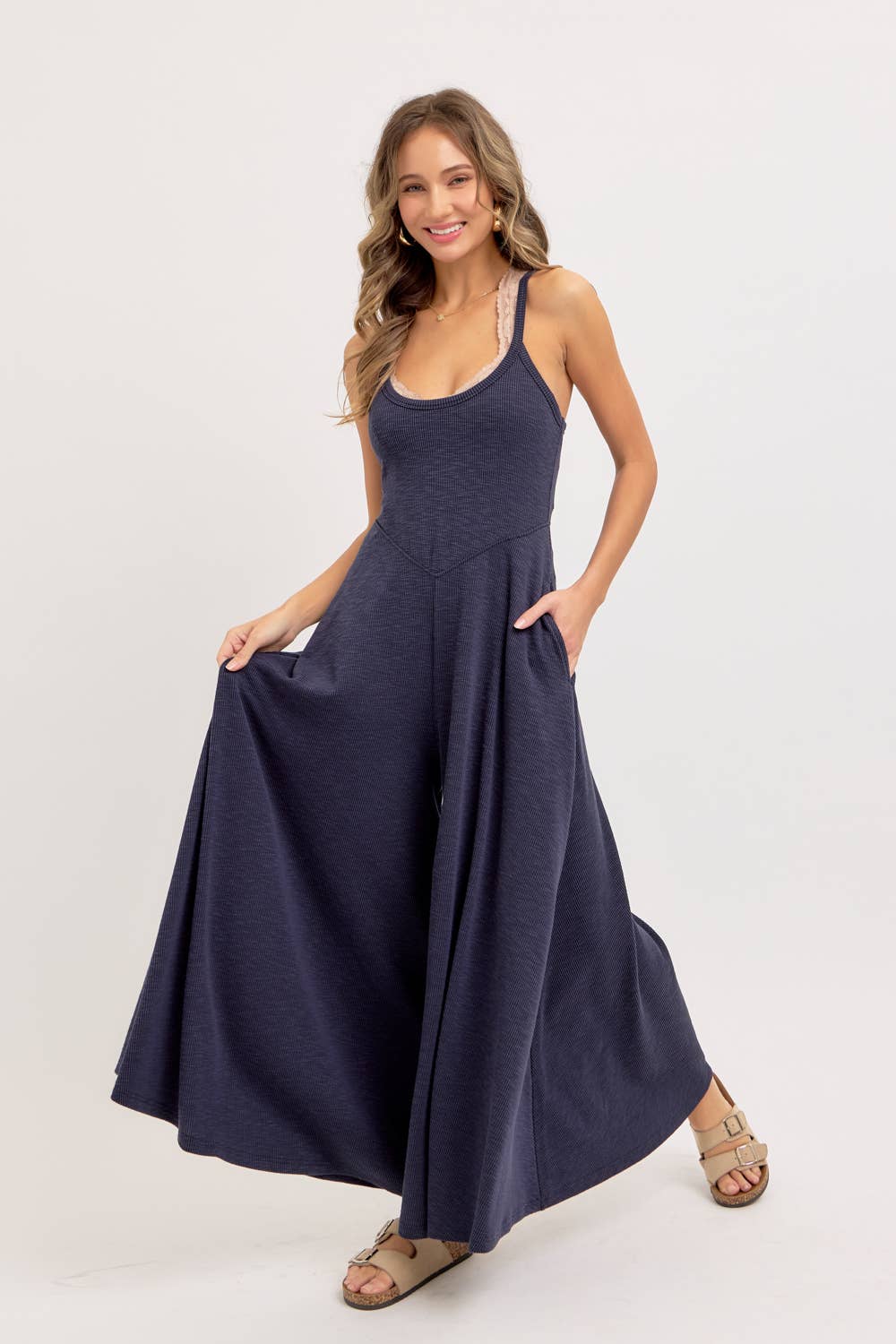 Relaxing Retreat (Navy) Wide Leg Jumpsuit