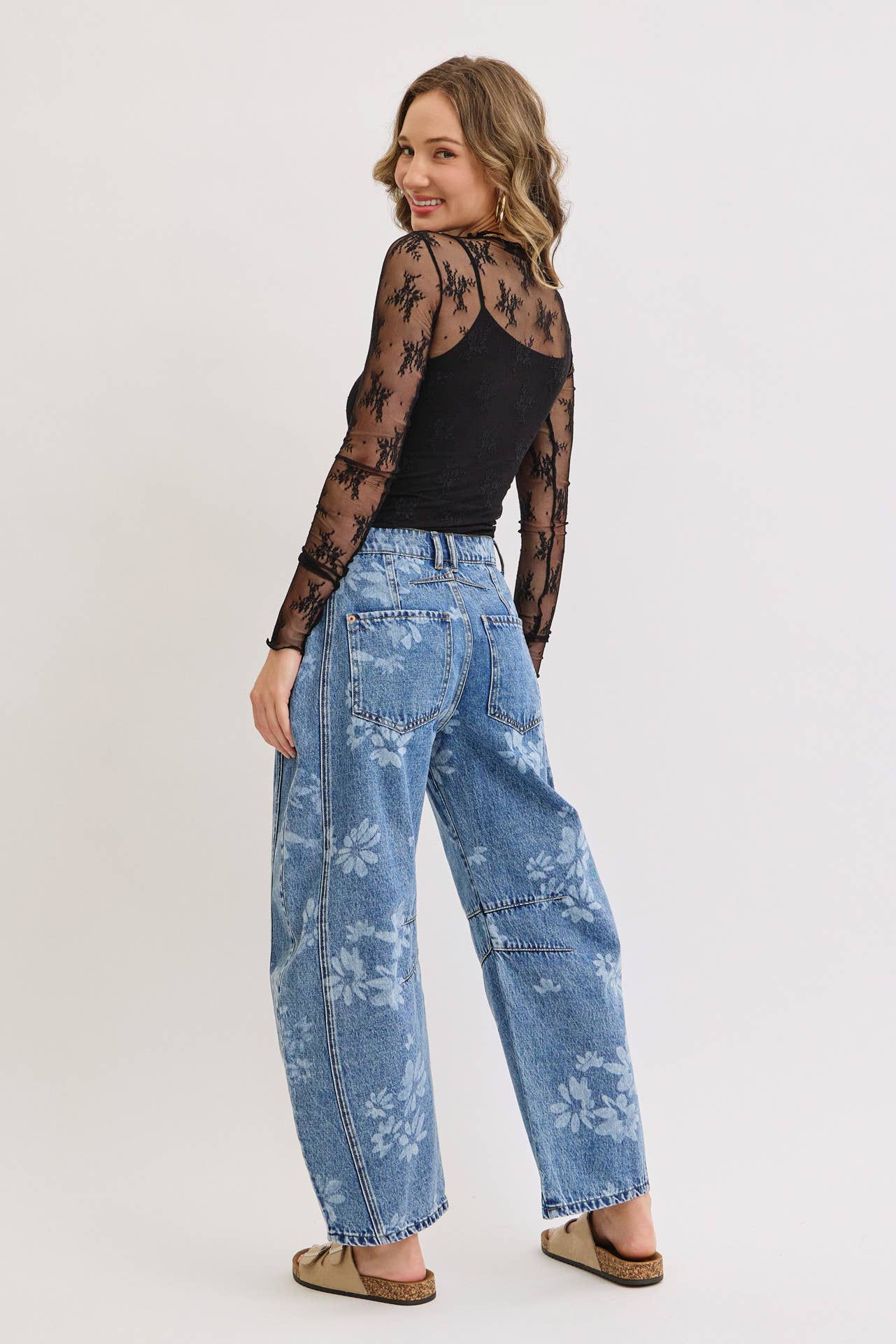 True Icon Floral Denim Barrel Jeans