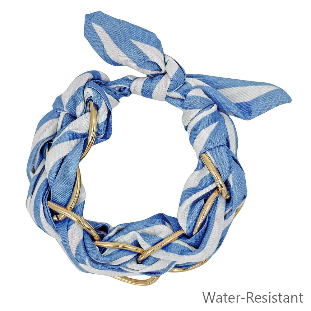 Blue/White Scarf & Gold Chain Tie Bracelet