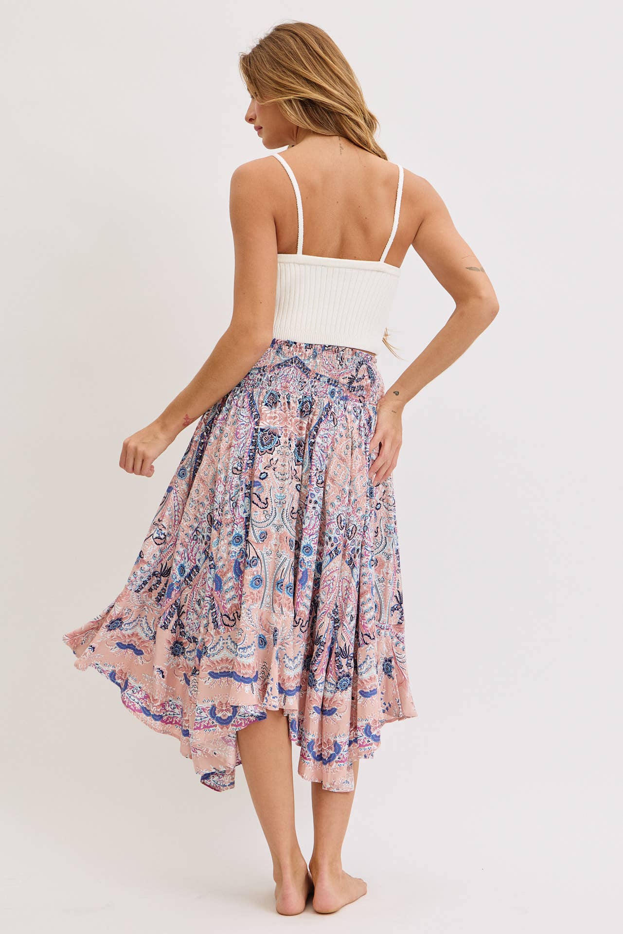 Playful Paisley Boho Print Midi Skirt